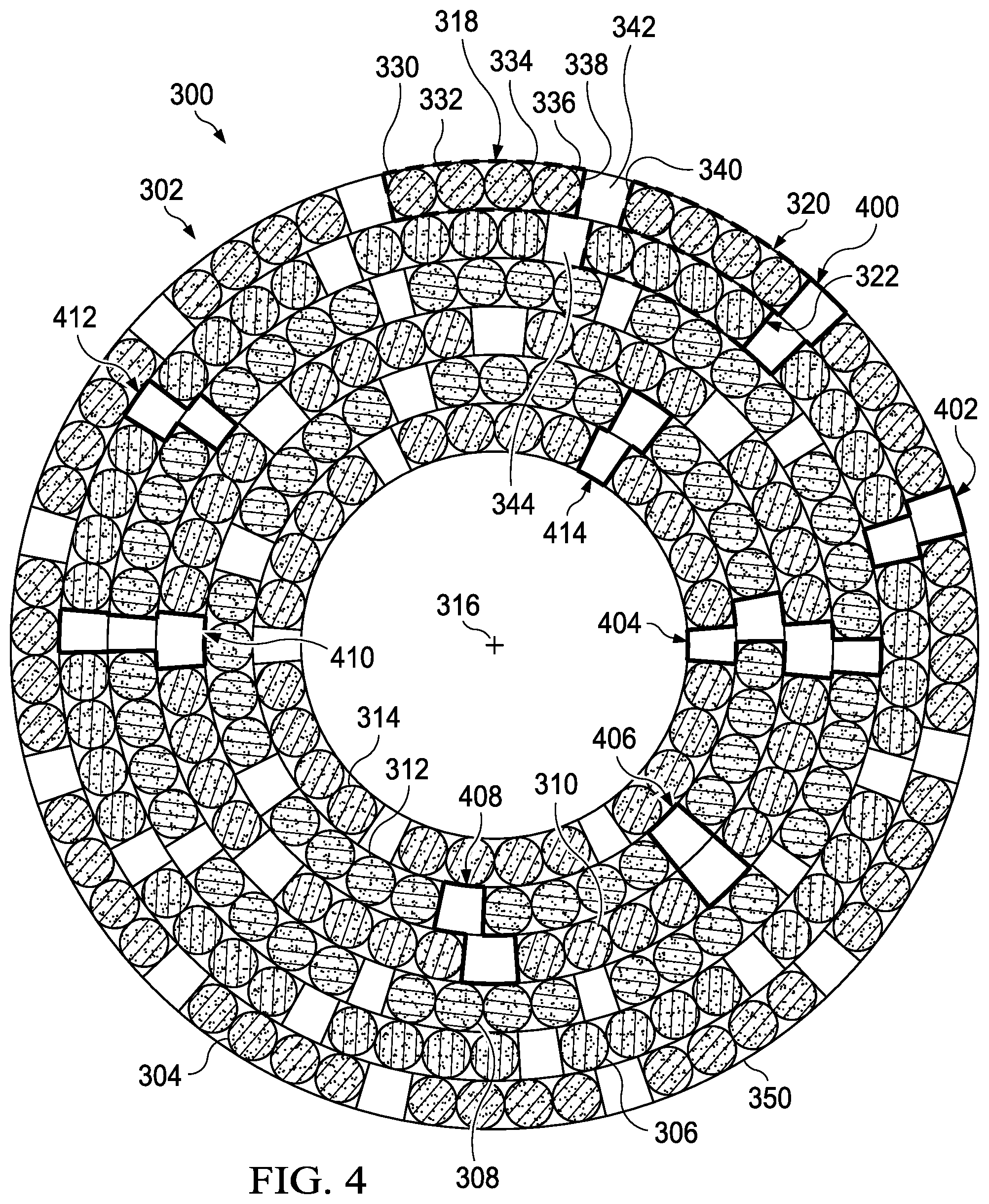 Patent US12472703 Figure 4 – Automated fiber placement of plies with staggering