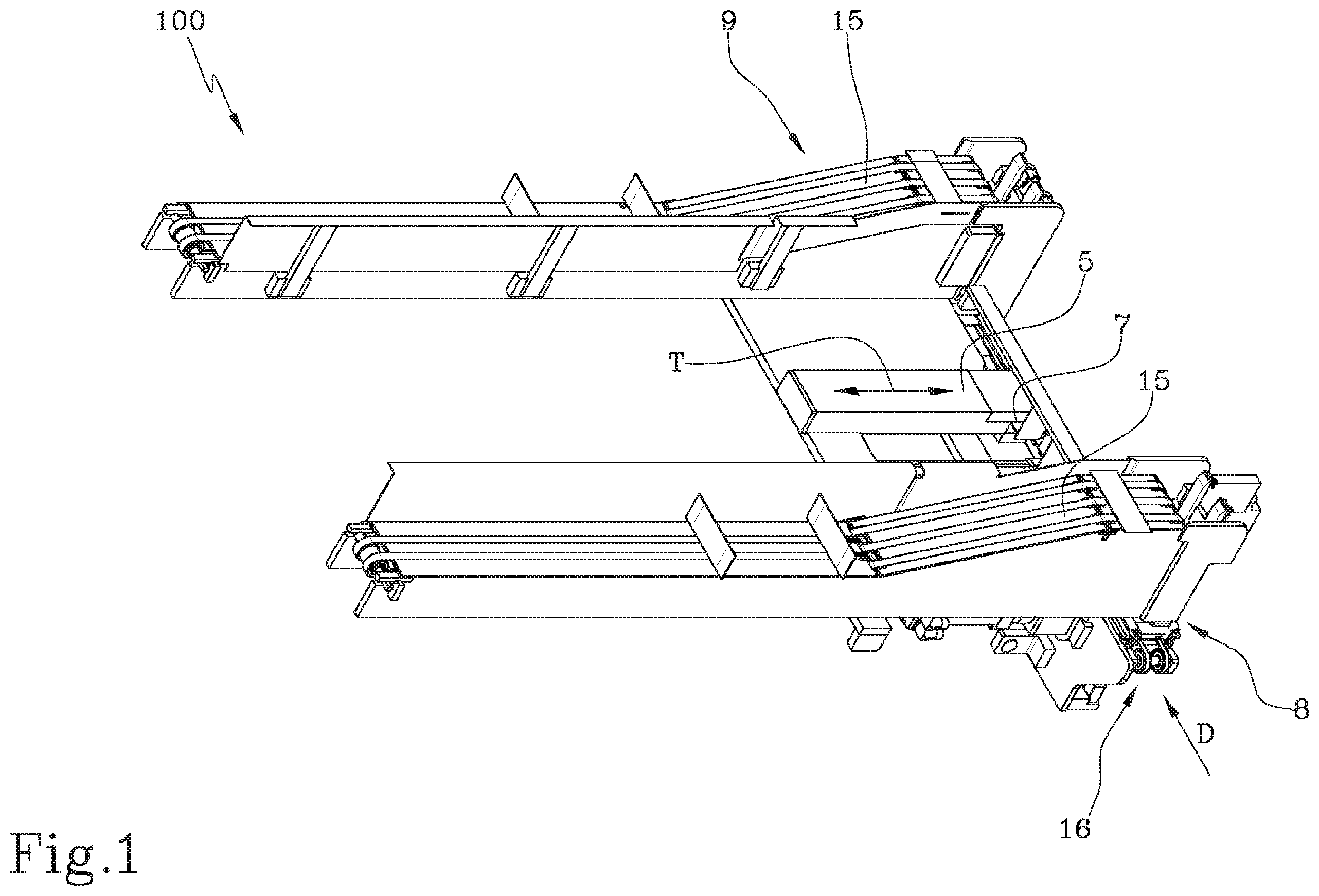 Patent US12472717 Figure 1 – Device and machine for forming boxes with internal partition wall and relative method