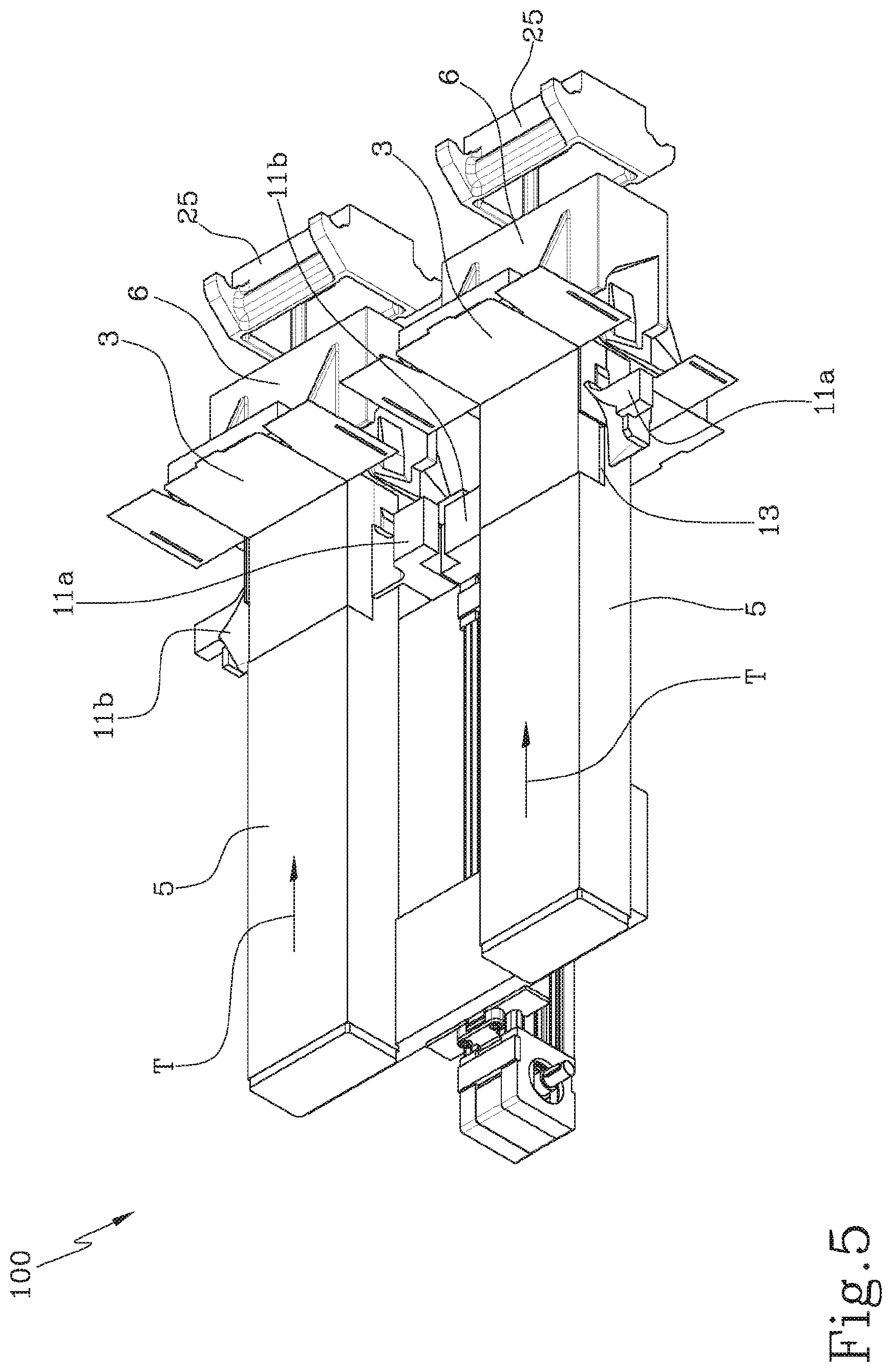Patent US12472717 Figure 5 – Device and machine for forming boxes with internal partition wall and relative method