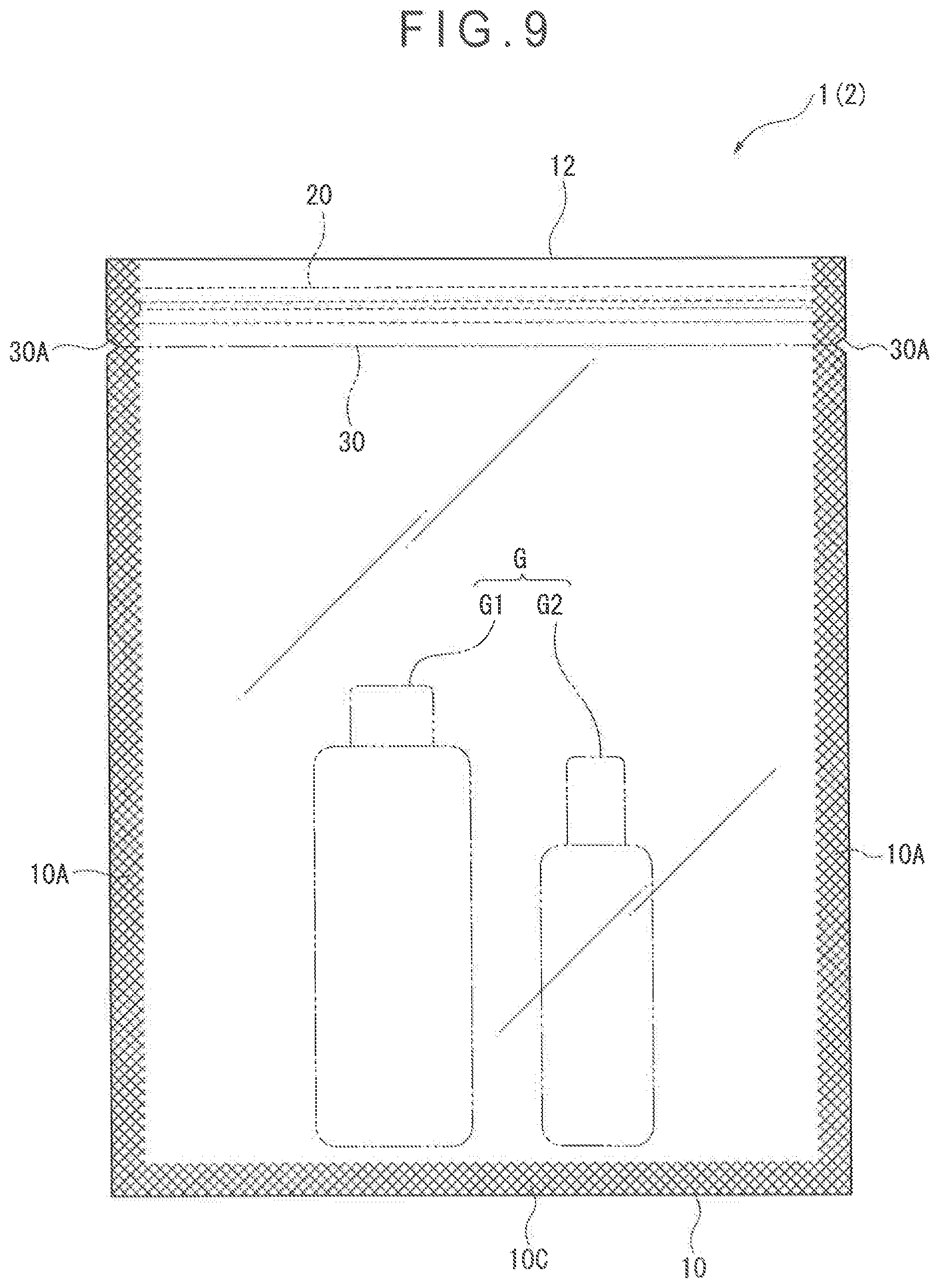 Patent US12472718 Figure 10 – Zipper tape-equipped bag body, article housing method for zipper tape-equipped bag body, manufacturing method for zipper tape-equipped bag body, and manufacturing device for zipper tape-equipped bag body