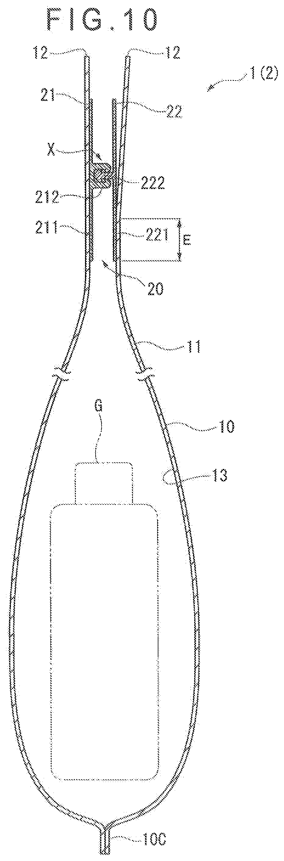 Patent US12472718 Figure 11 – Zipper tape-equipped bag body, article housing method for zipper tape-equipped bag body, manufacturing method for zipper tape-equipped bag body, and manufacturing device for zipper tape-equipped bag body