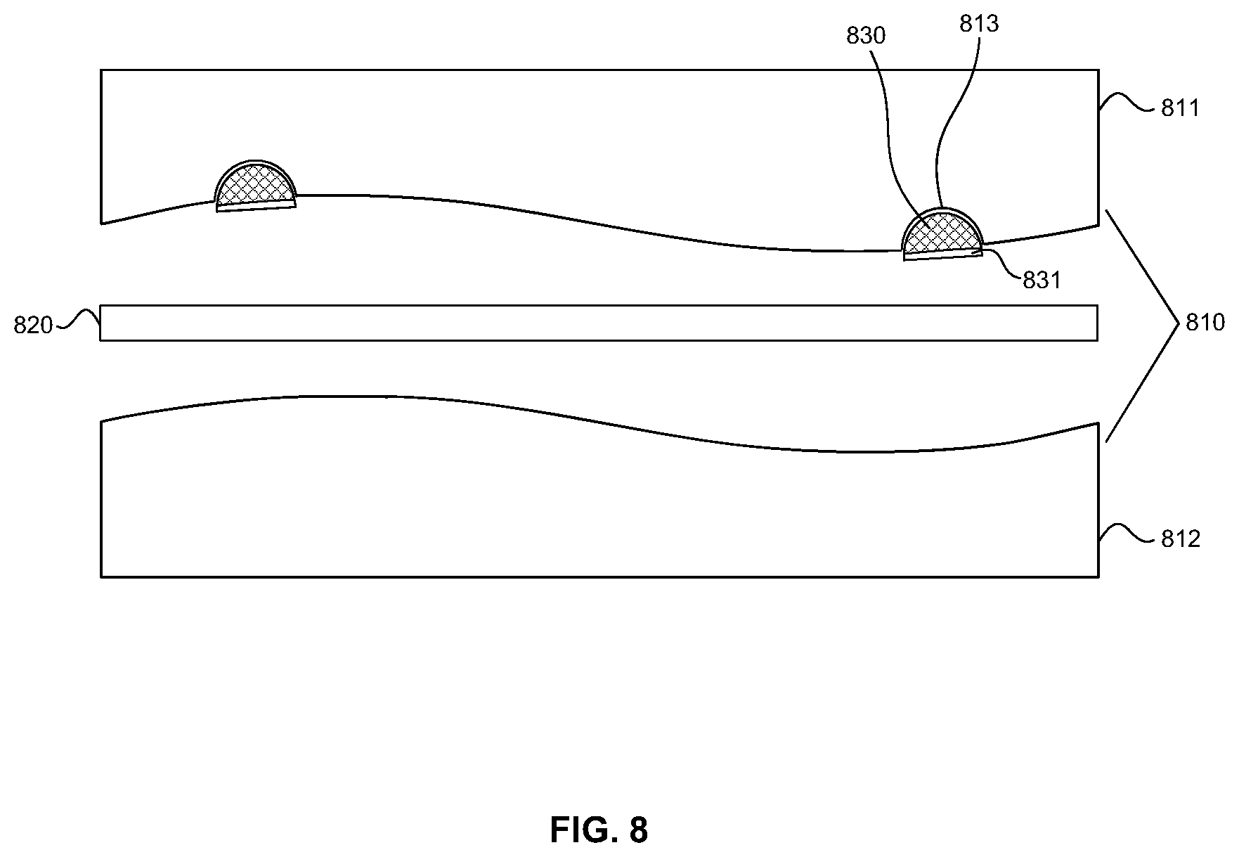 Patent US12472726 Figure 8 – Laminating thin strengthened glass to curved molded plastic surface for decorative and display cover application