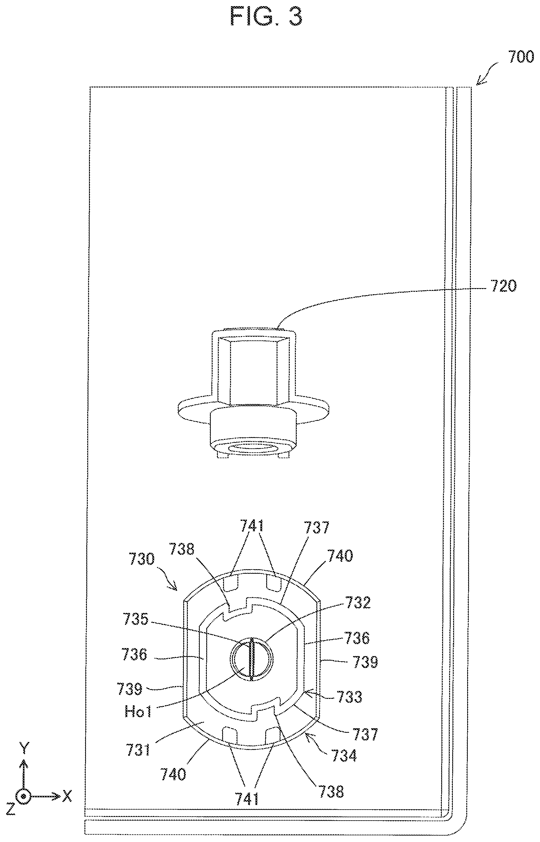 Patent US12472748 Figure 3 – Ink replenishment container and printer