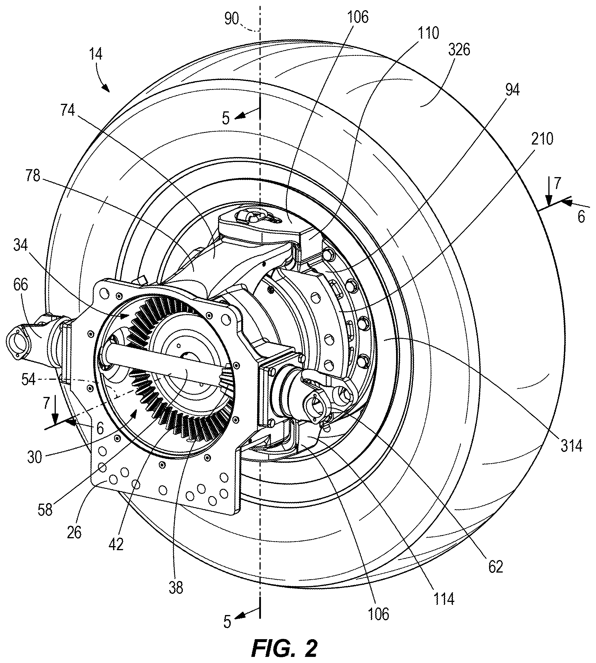 Patent US12472770 Figure 2 – Coupling between a steerable wheel and a housing in a vehicle wheel unit