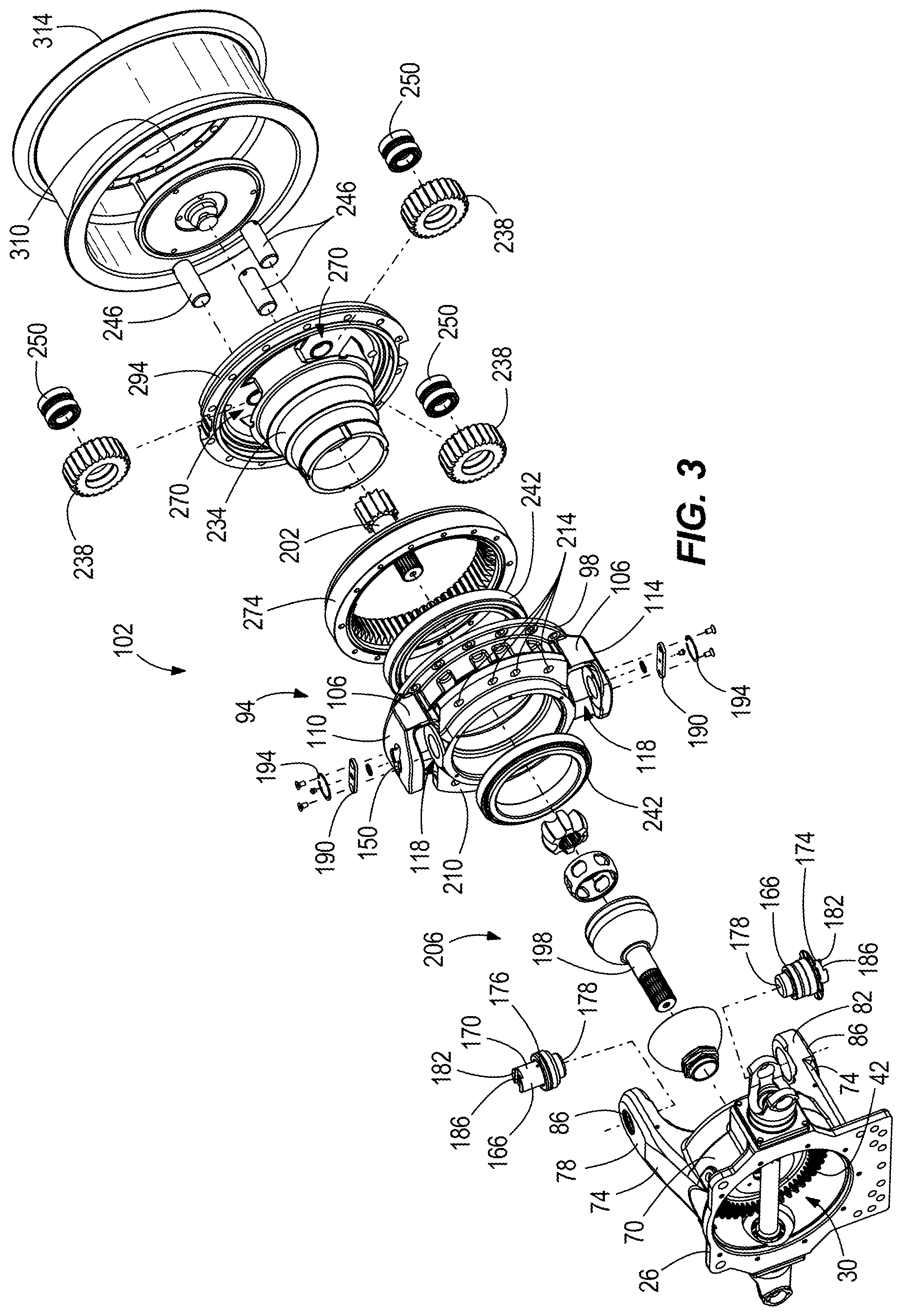 Patent US12472770 Figure 3 – Coupling between a steerable wheel and a housing in a vehicle wheel unit