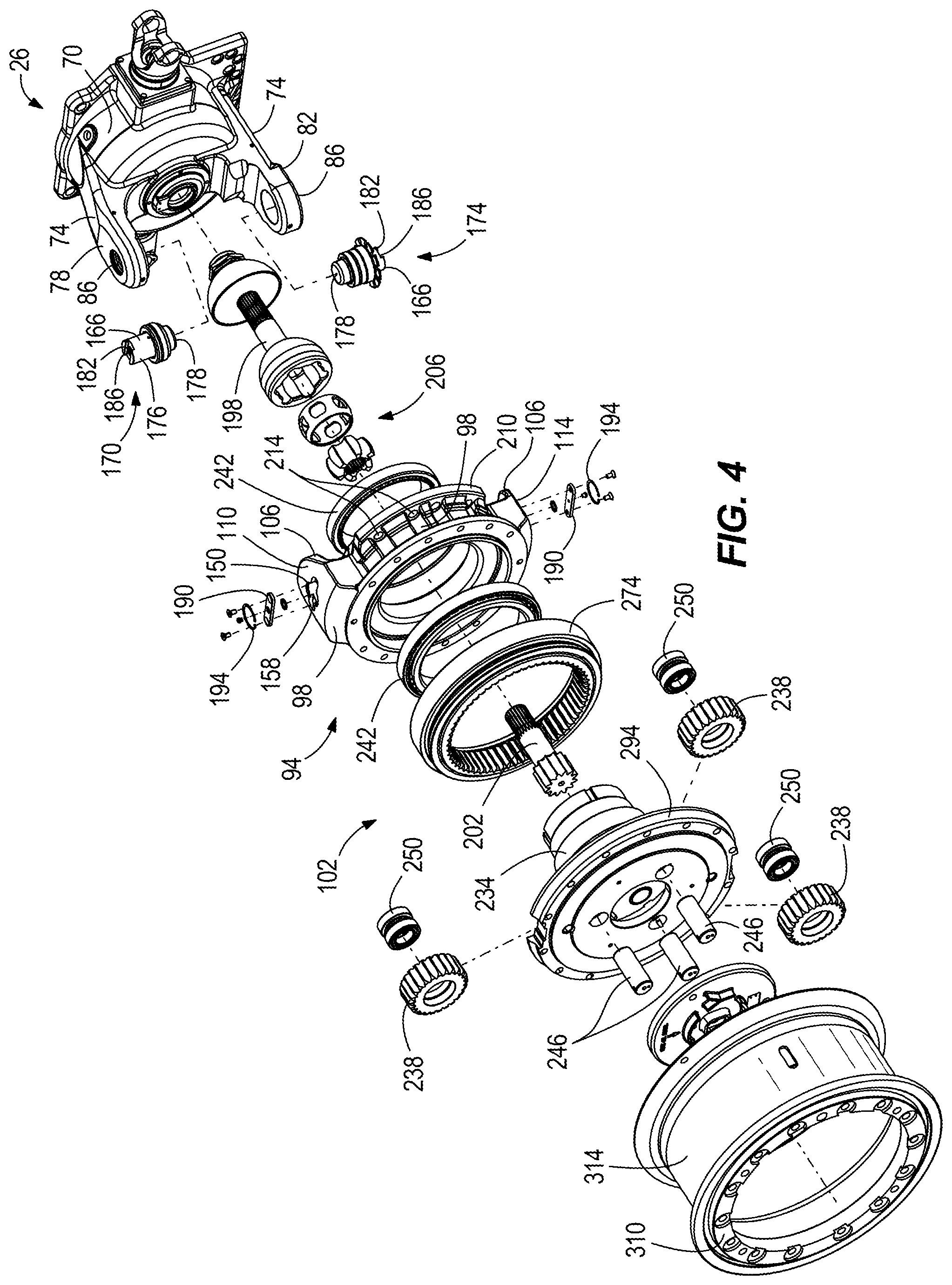 Patent US12472770 Figure 4 – Coupling between a steerable wheel and a housing in a vehicle wheel unit