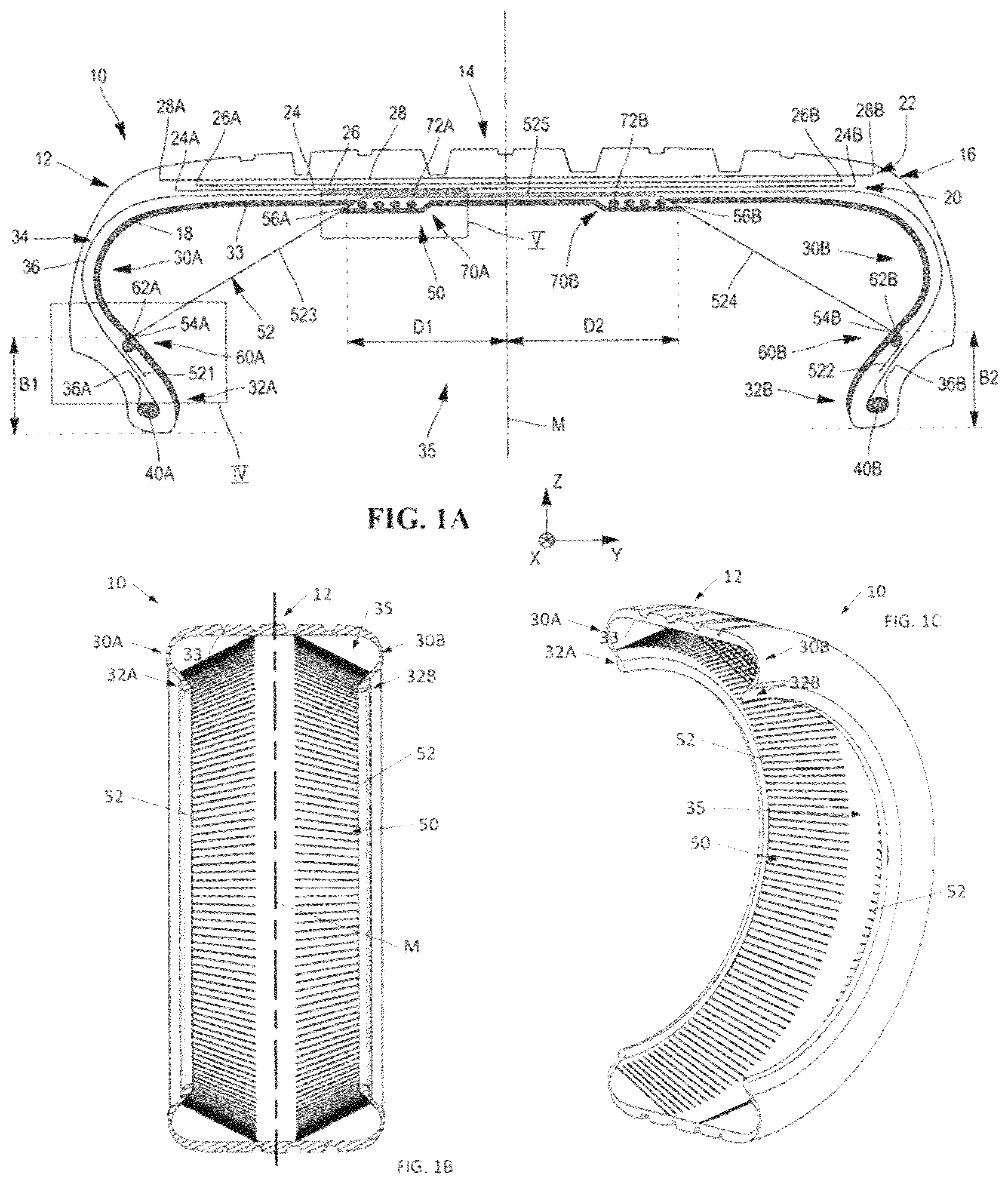 Patent US12472775 Figure 1 – Tire comprising a durable stiffening structure