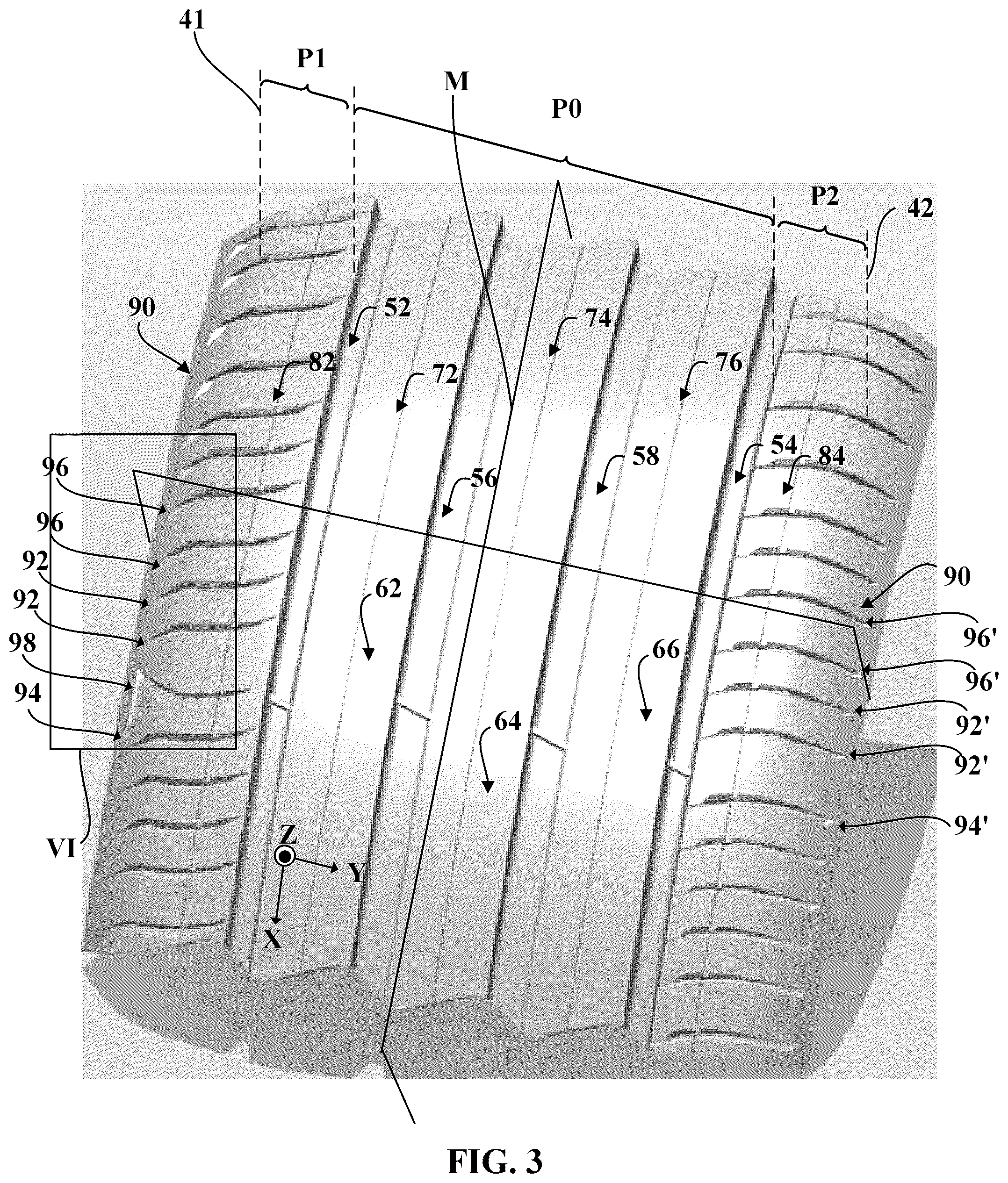 Patent US12472776 Figure 2 – Low-noise tire