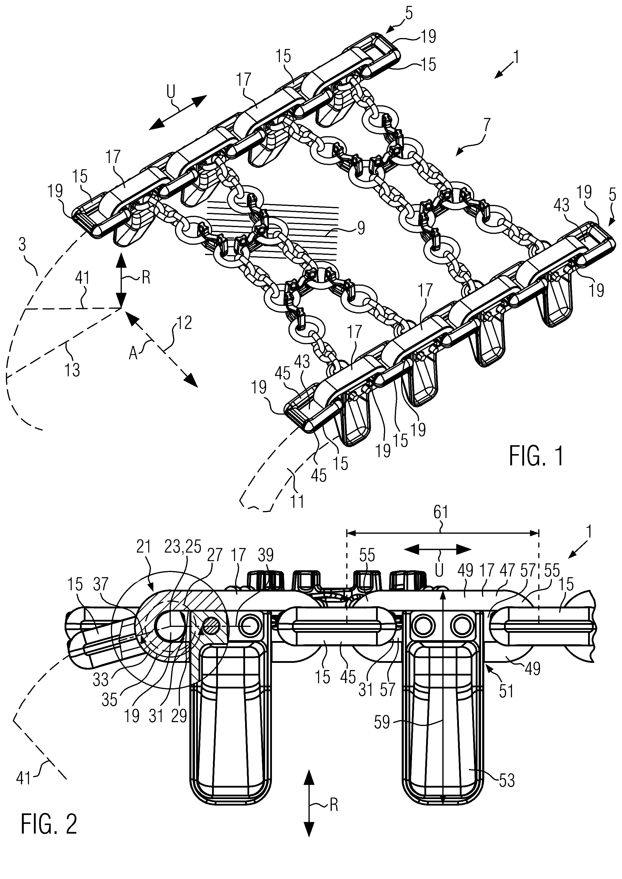 Patent US12472782 — Anti-skid chain having a rotation-blocking element between adjacent chain links — Figure 1