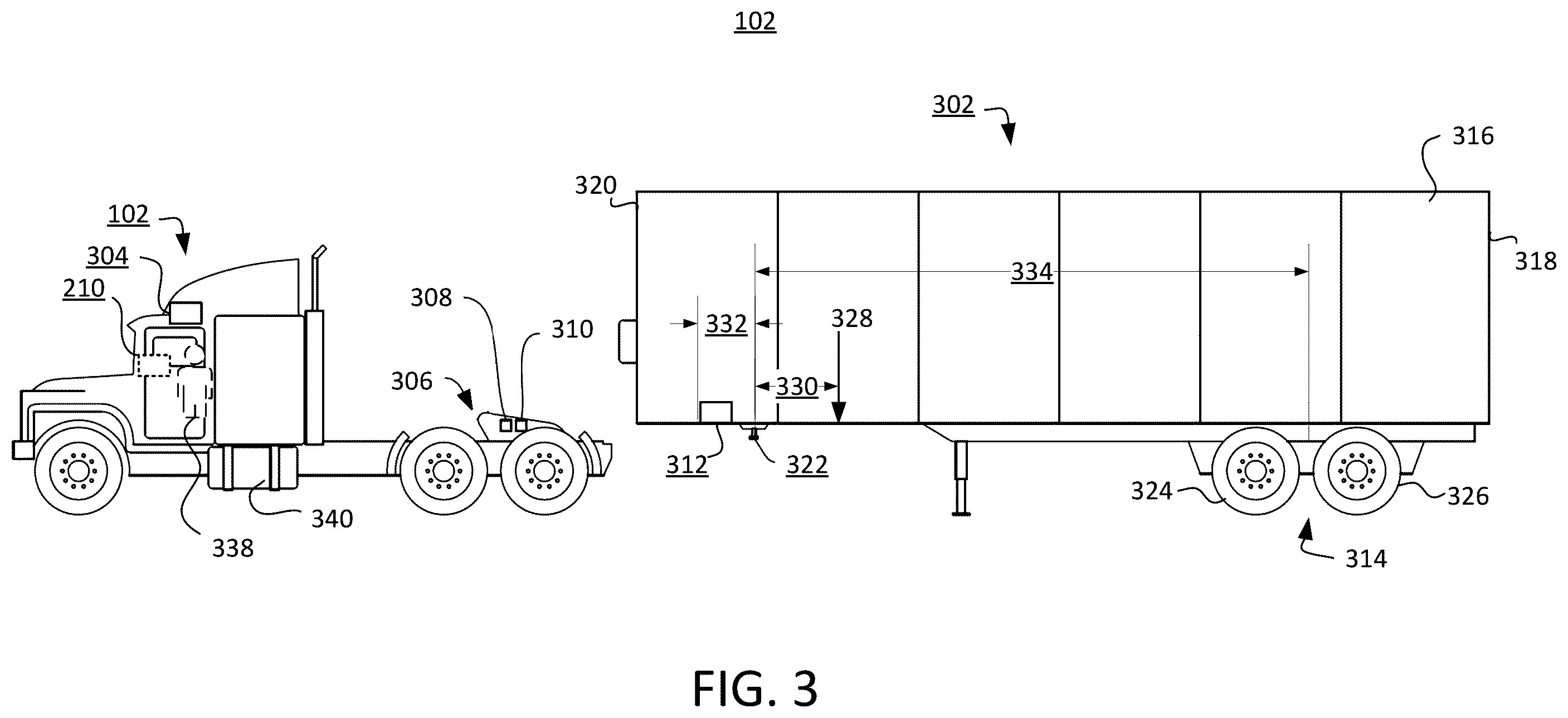 Patent US12472784 Figure 3 – Systems and methods of monitoring and control for trailer dynamics