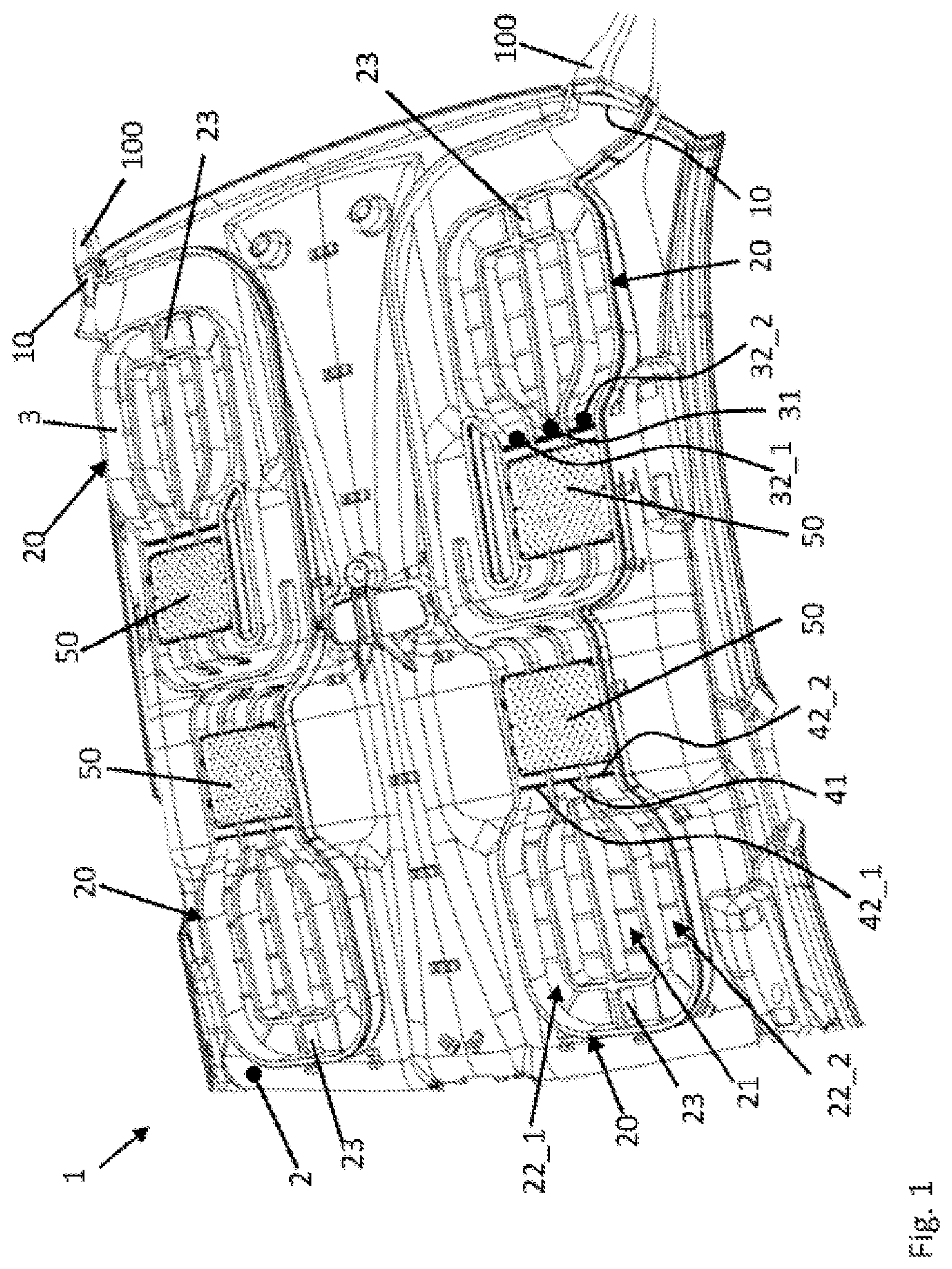 Patent US12472802 Figure 1 – Roof lining system for motor vehicles with air conditioning function, and motor vehicle comprising roof lining system