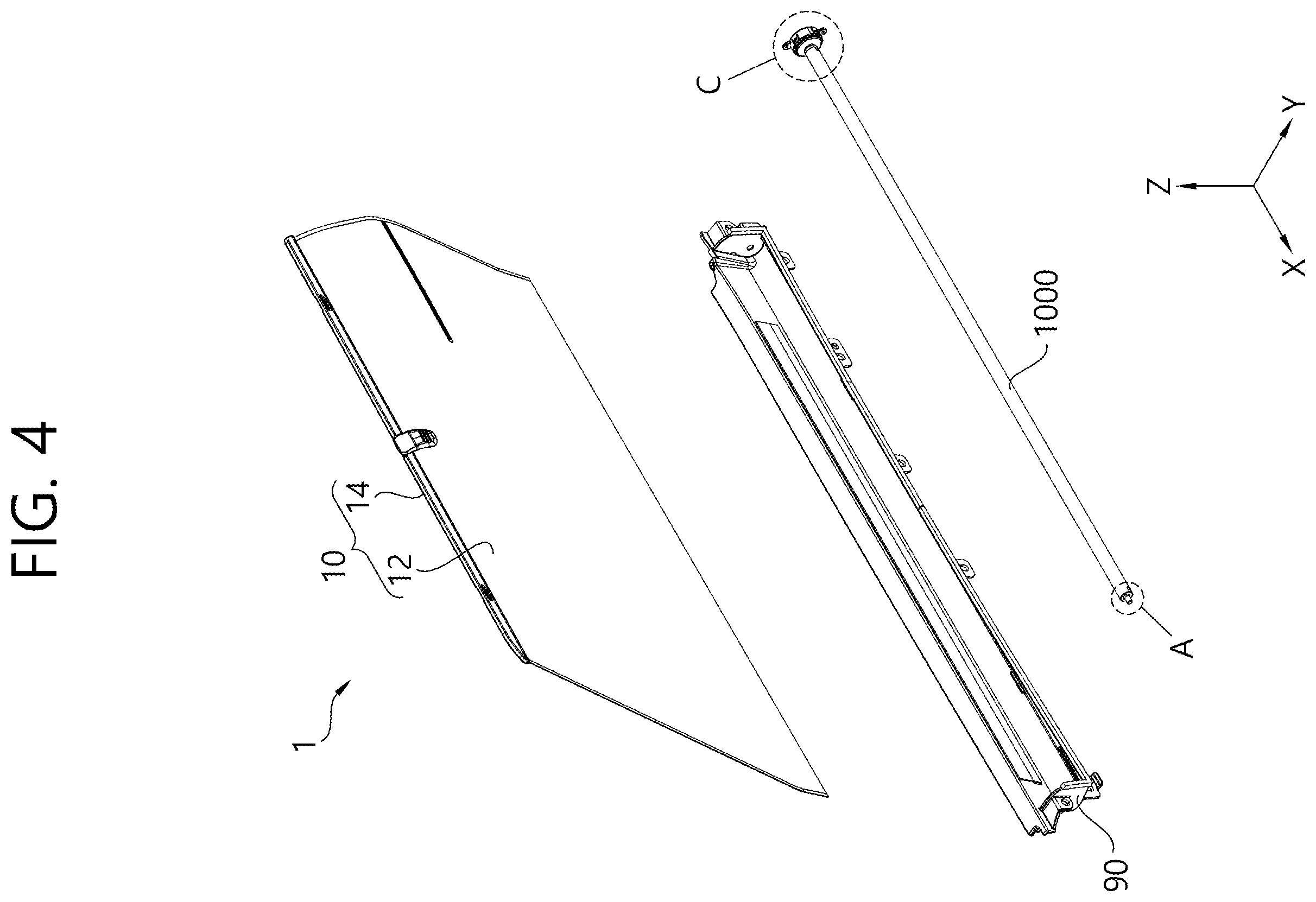 Patent US12472803 Figure 4 – Shaft assembly, apparatus for shading window and apparatus for luggage screen of automobile having shaft assembly