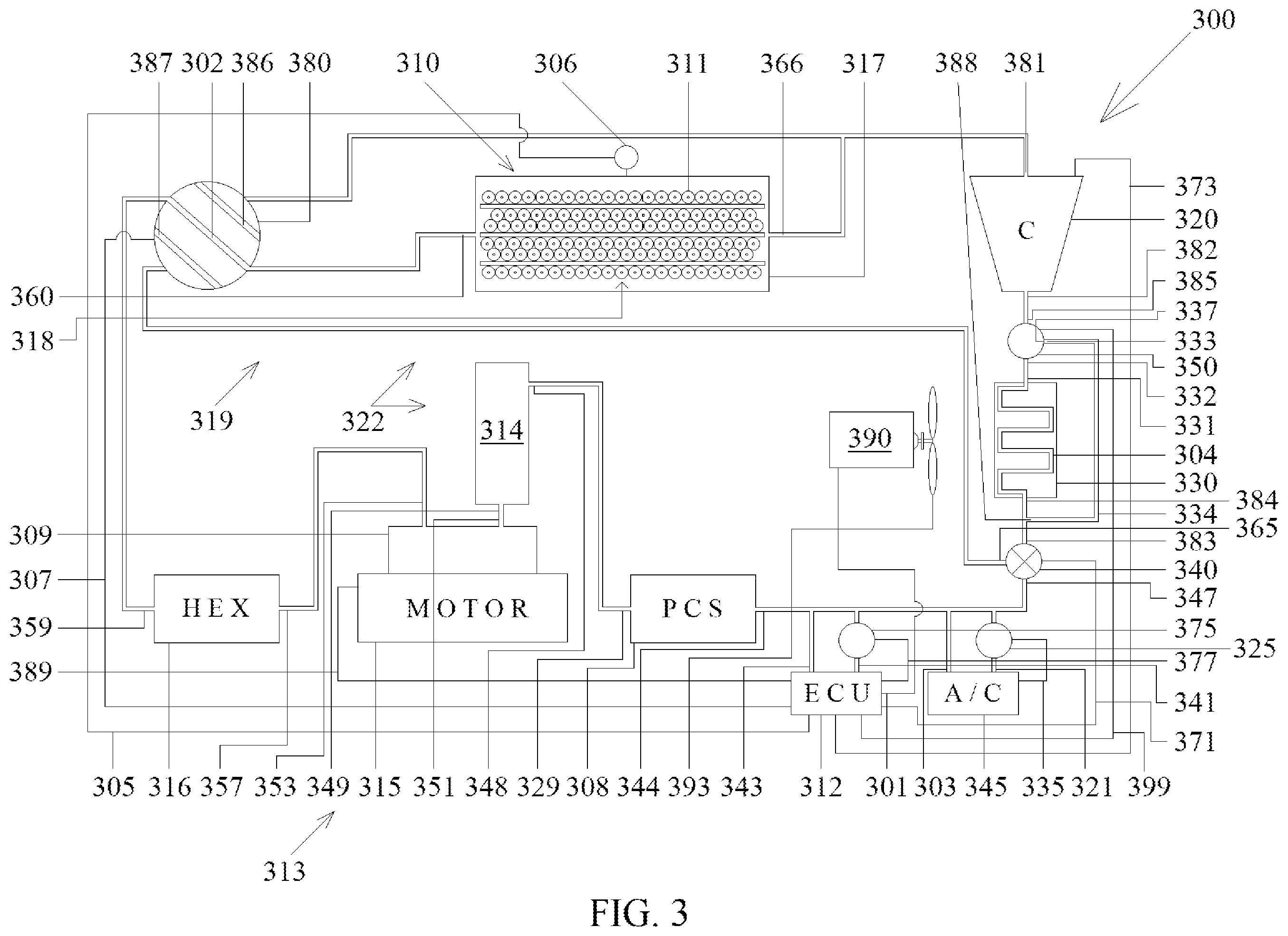 Patent US12472810 Figure 3 – Thermal management system for at least one module of an electrically powered vehicle
