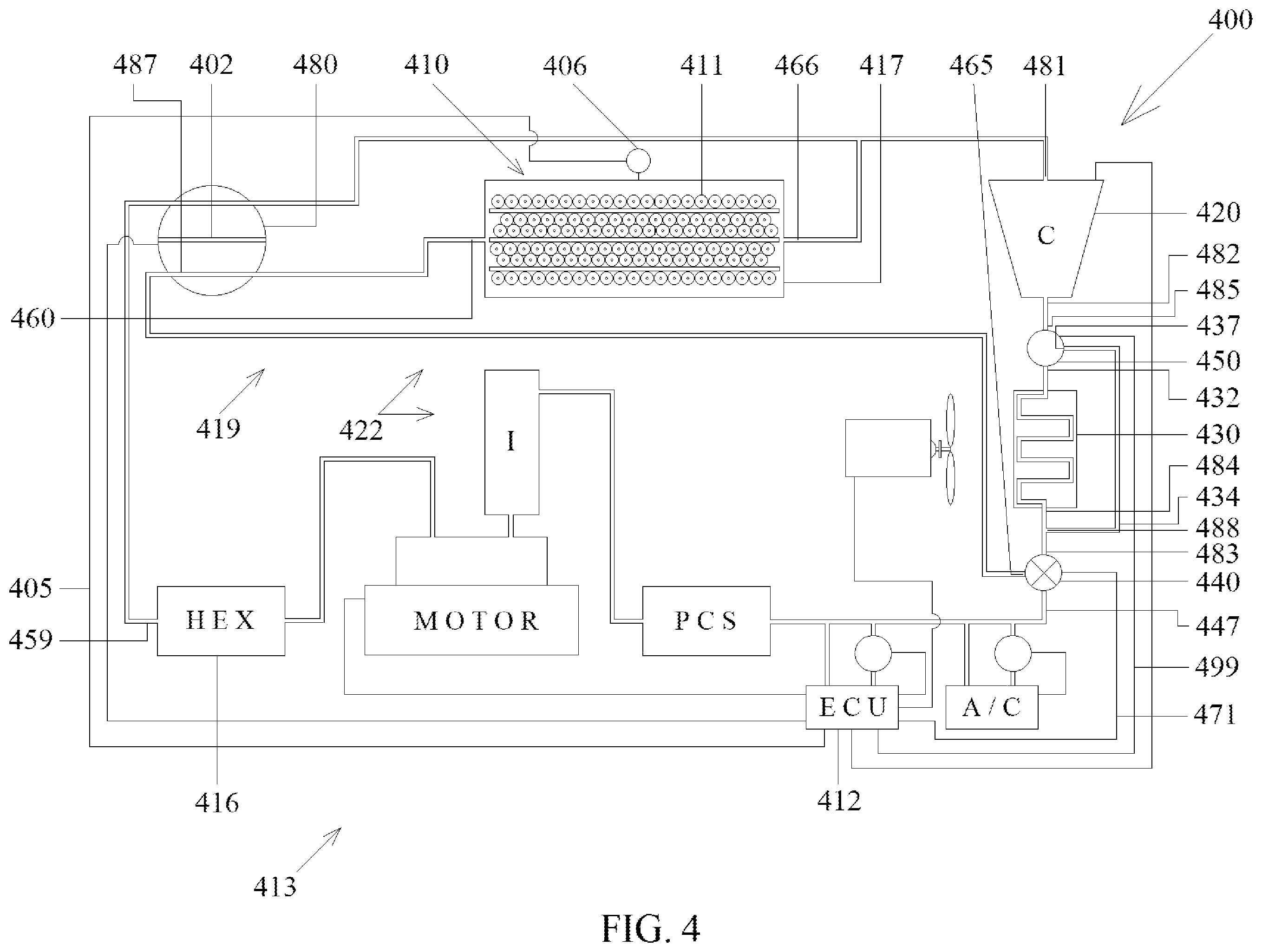 Patent US12472810 Figure 4 – Thermal management system for at least one module of an electrically powered vehicle