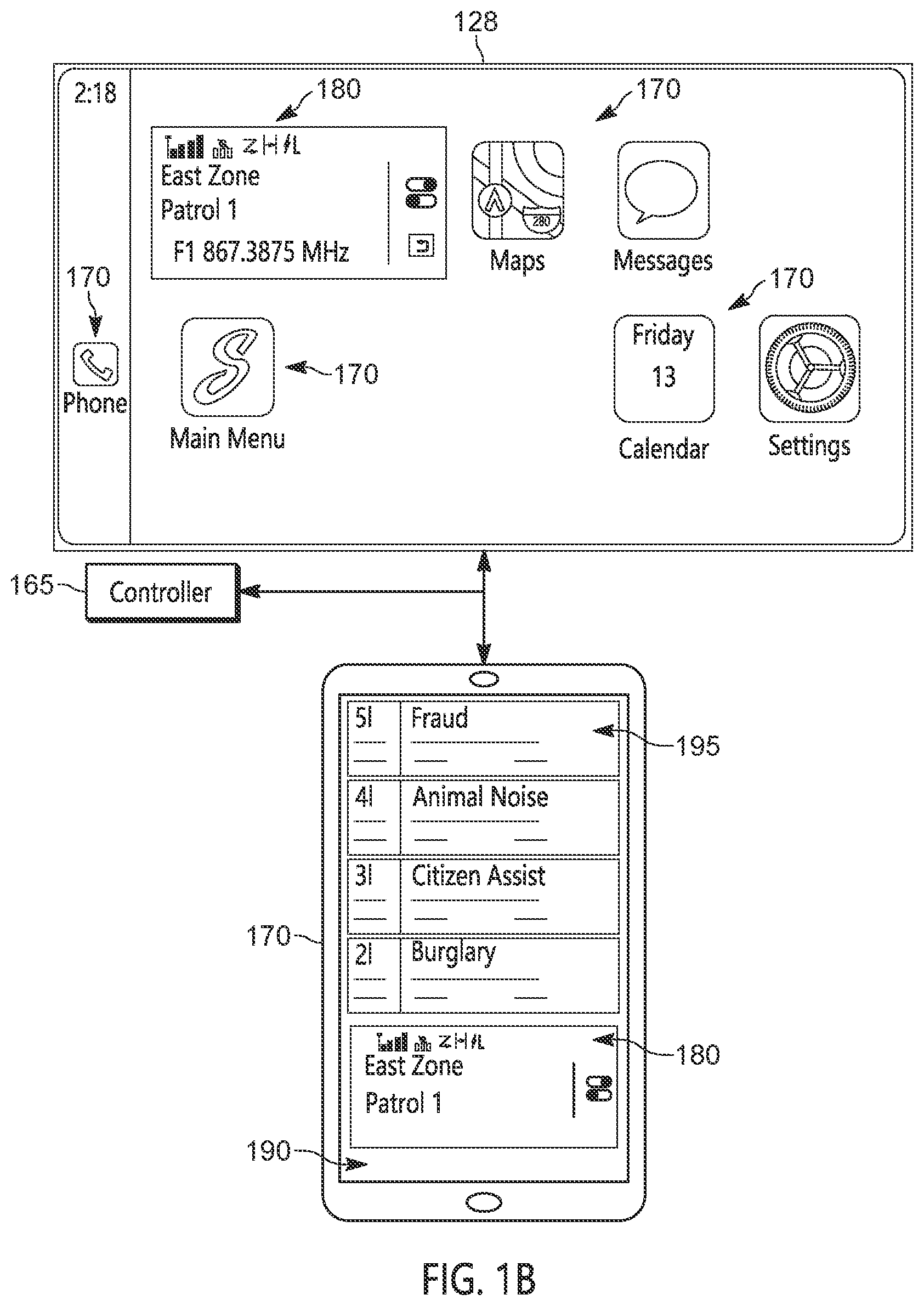 Patent US12472823 Figure 2 – Device, system, and method for controlling a vehicle display and a mobile display into a threat mode