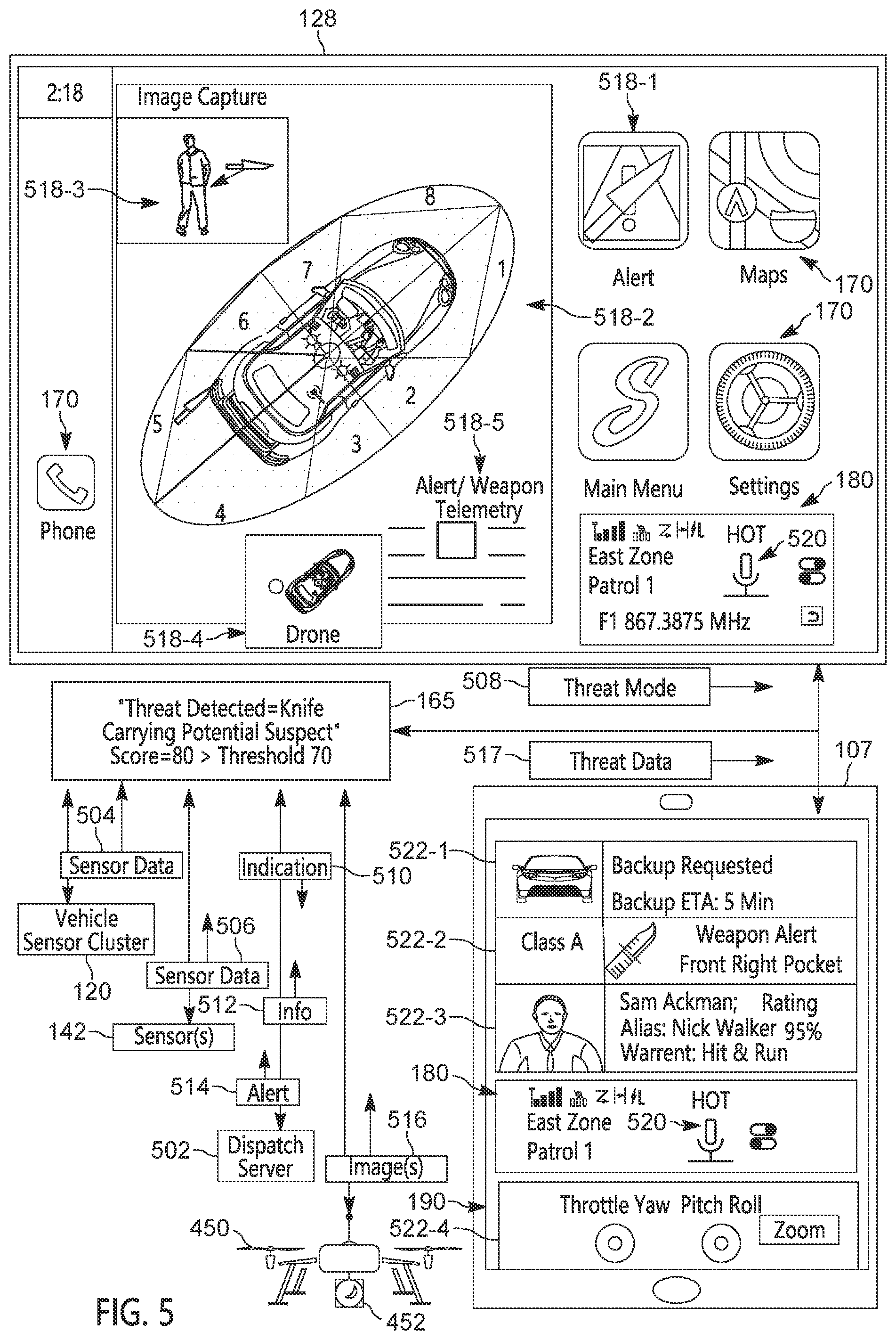 Patent US12472823 Figure 7 – Device, system, and method for controlling a vehicle display and a mobile display into a threat mode