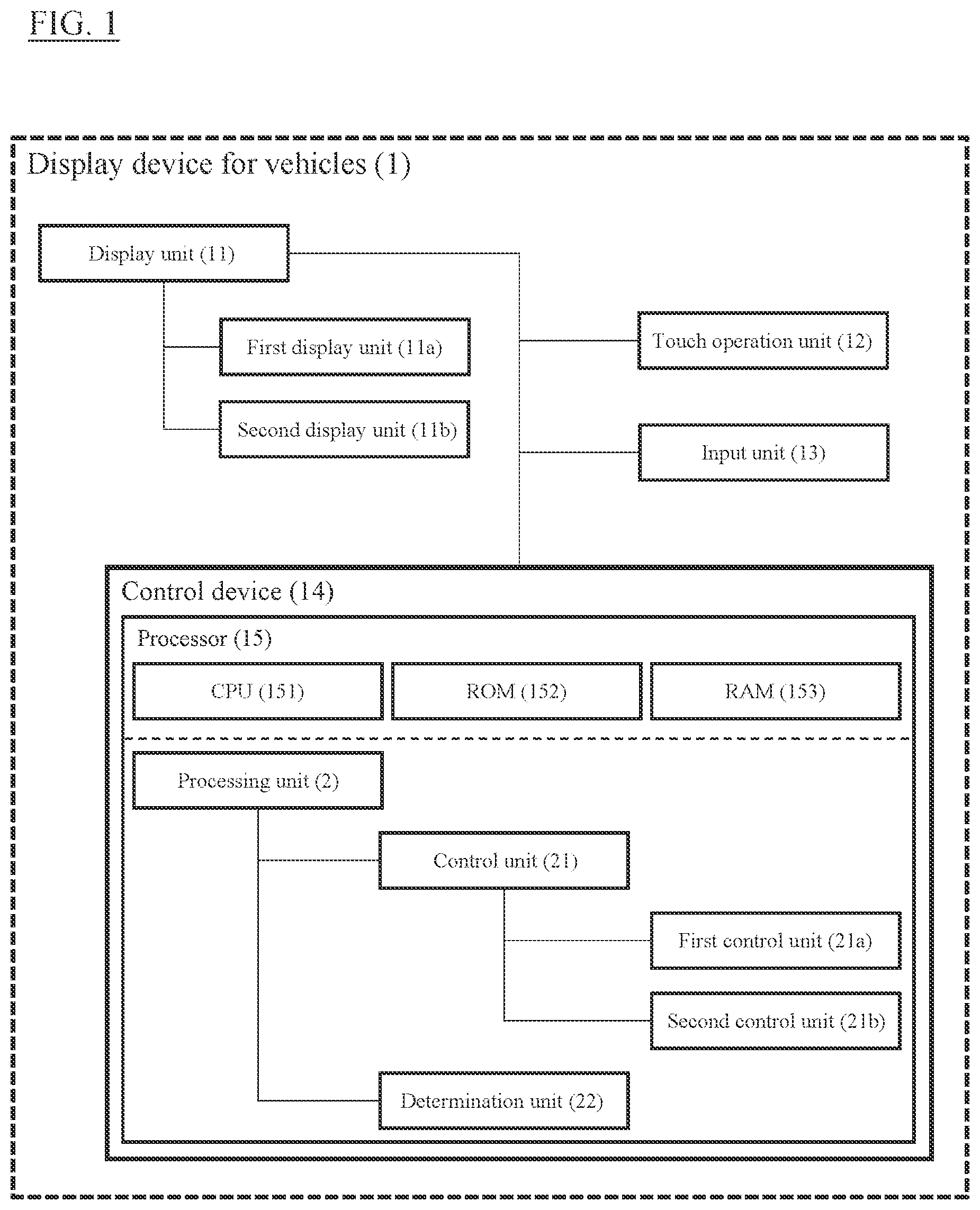 Patent US12472824 Figure 1 – Display device for vehicles and display method for vehicles