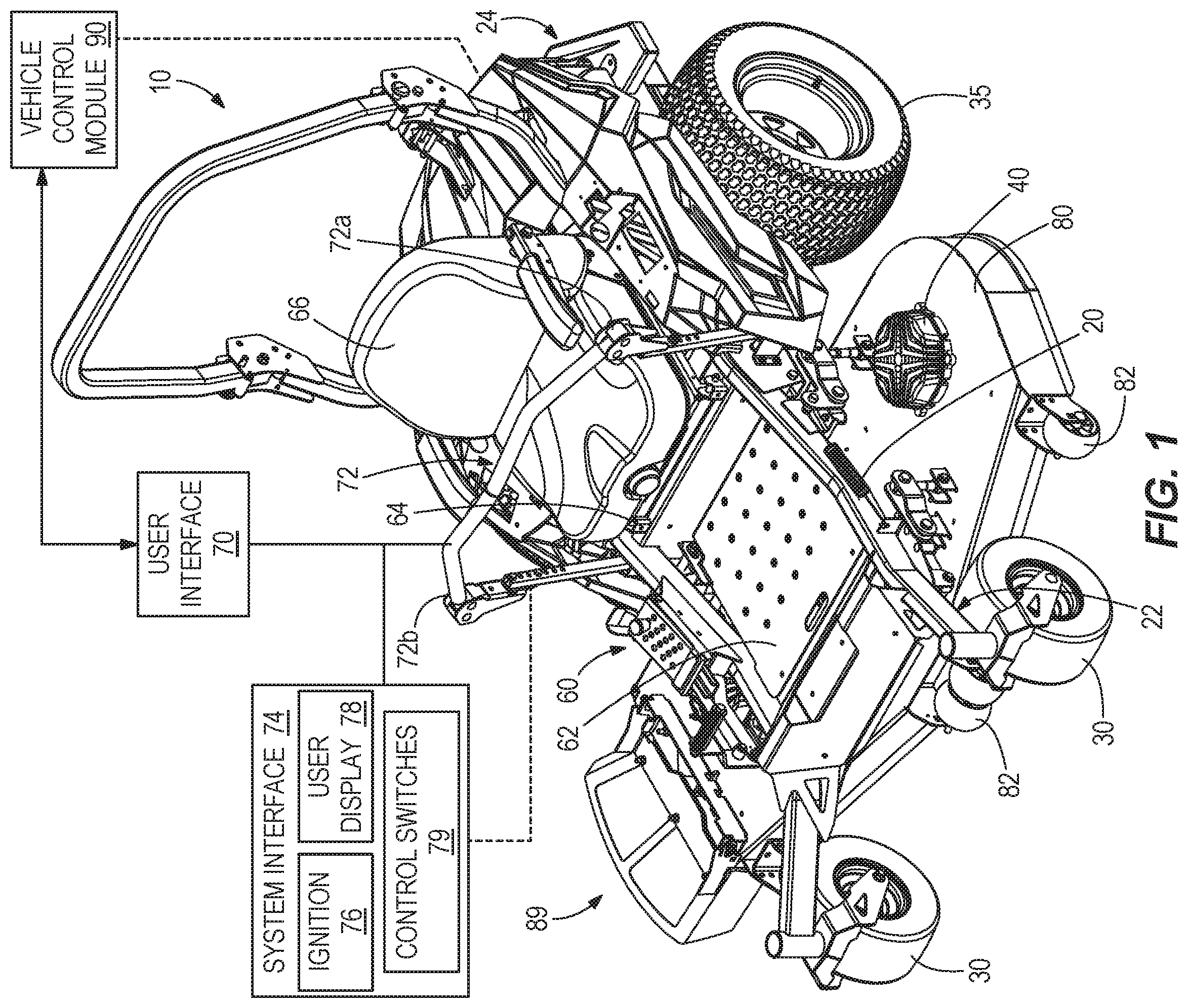 Patent US12472839 Figure 1 – Power source and control system for a lawn mower