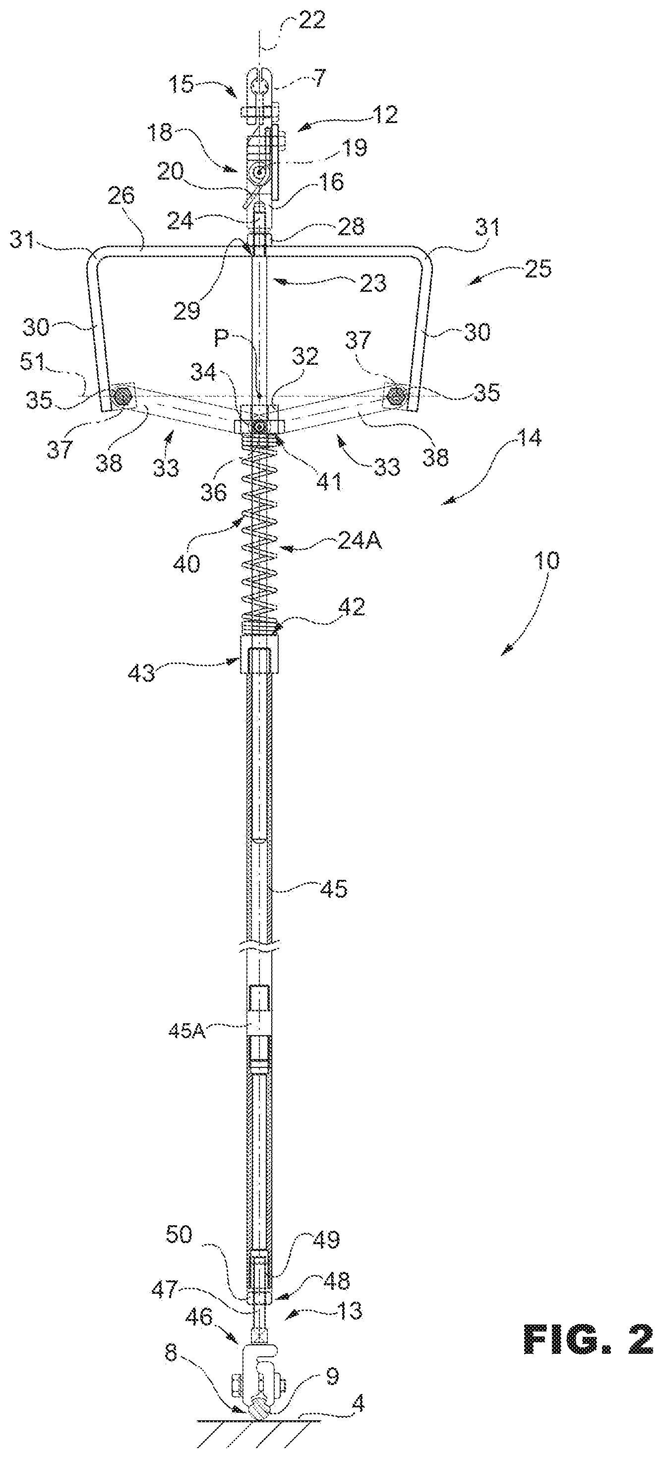Patent US12472847 Figure 2 – Hanger supporting of a suspended contact wire of a supply electric aerial railway line and an electric aerial railway line comprising said hanger