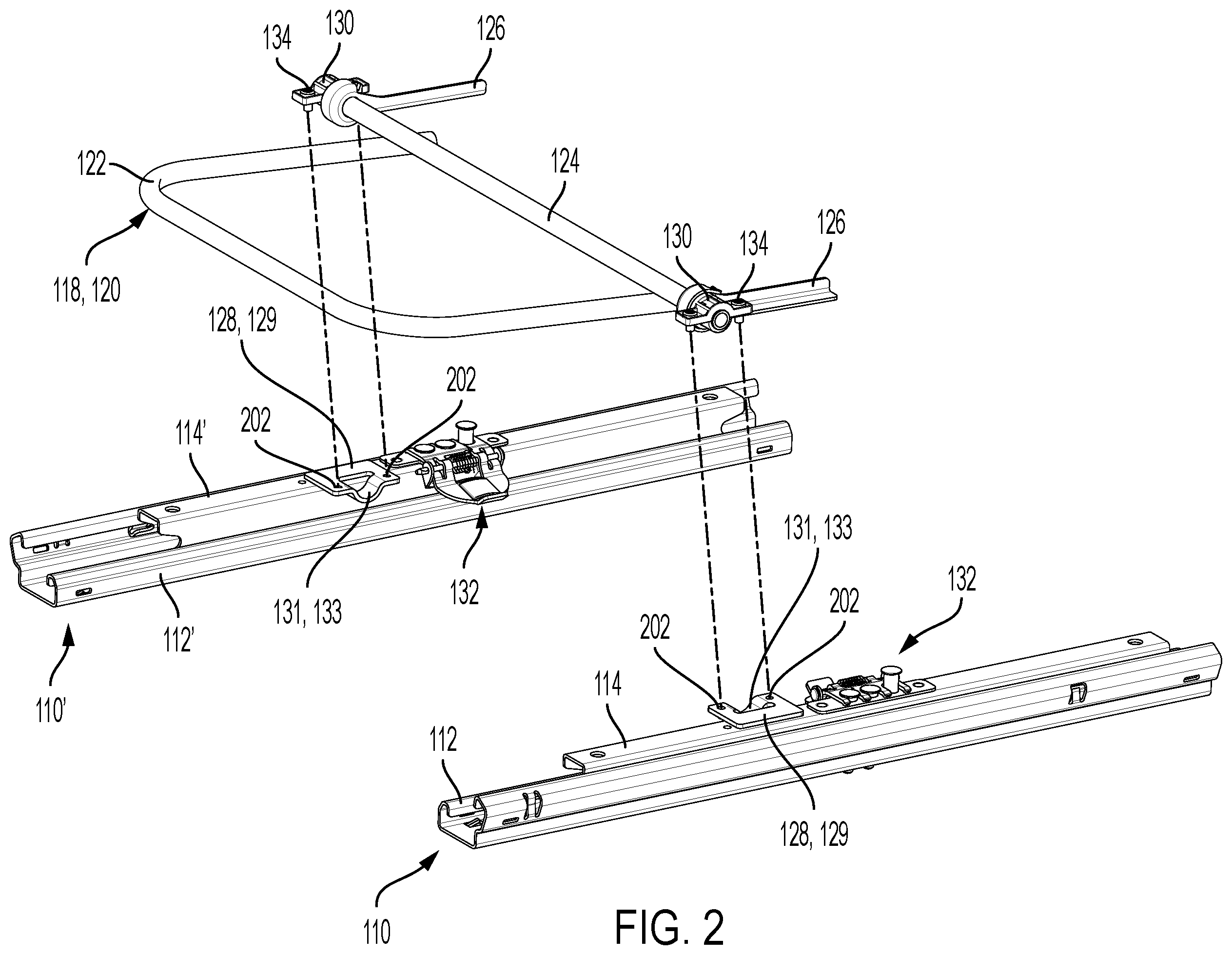Patent US12472851 Figure 2 – Vehicle seat longitudinal adjustment assembly