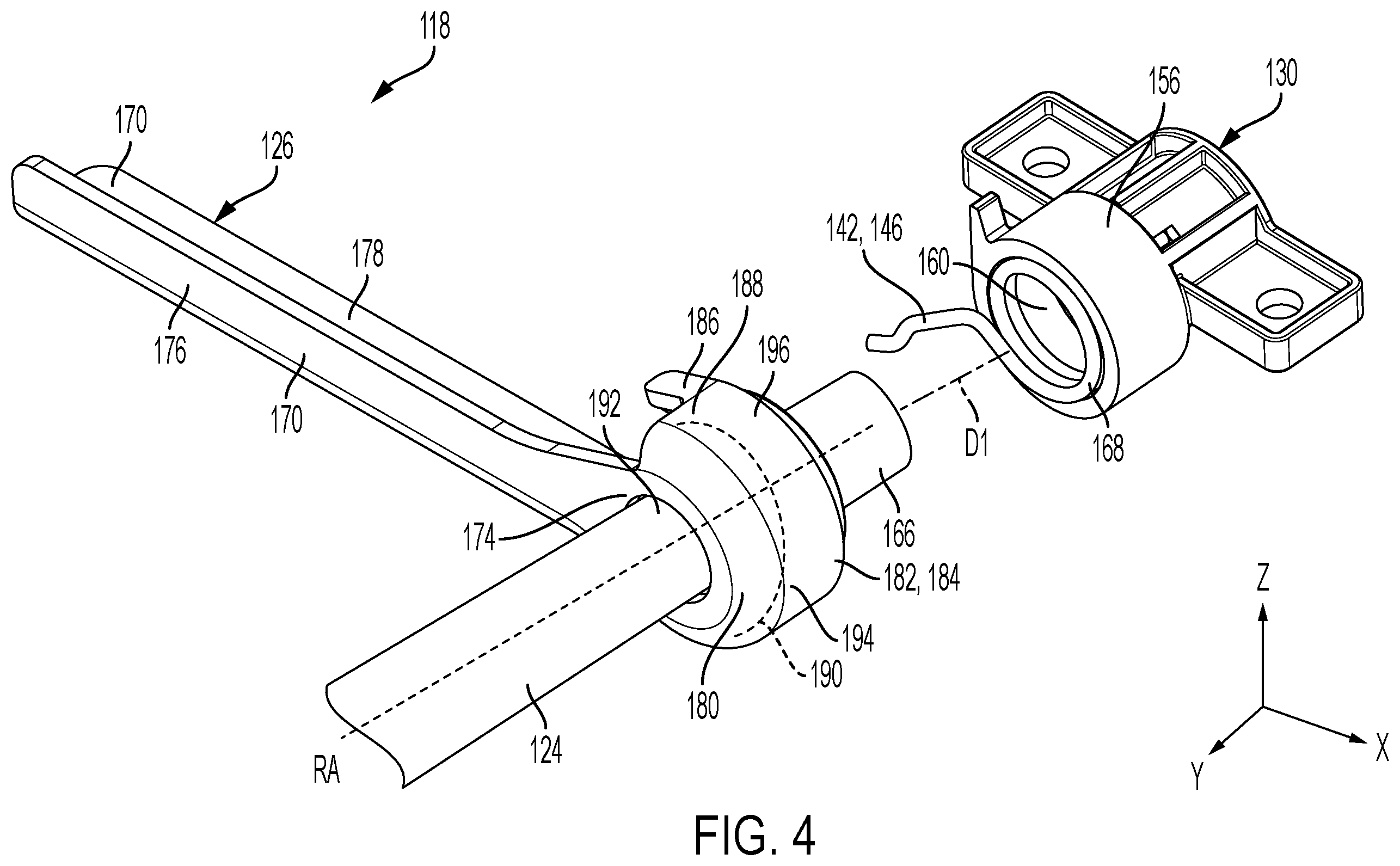 Patent US12472851 Figure 4 – Vehicle seat longitudinal adjustment assembly