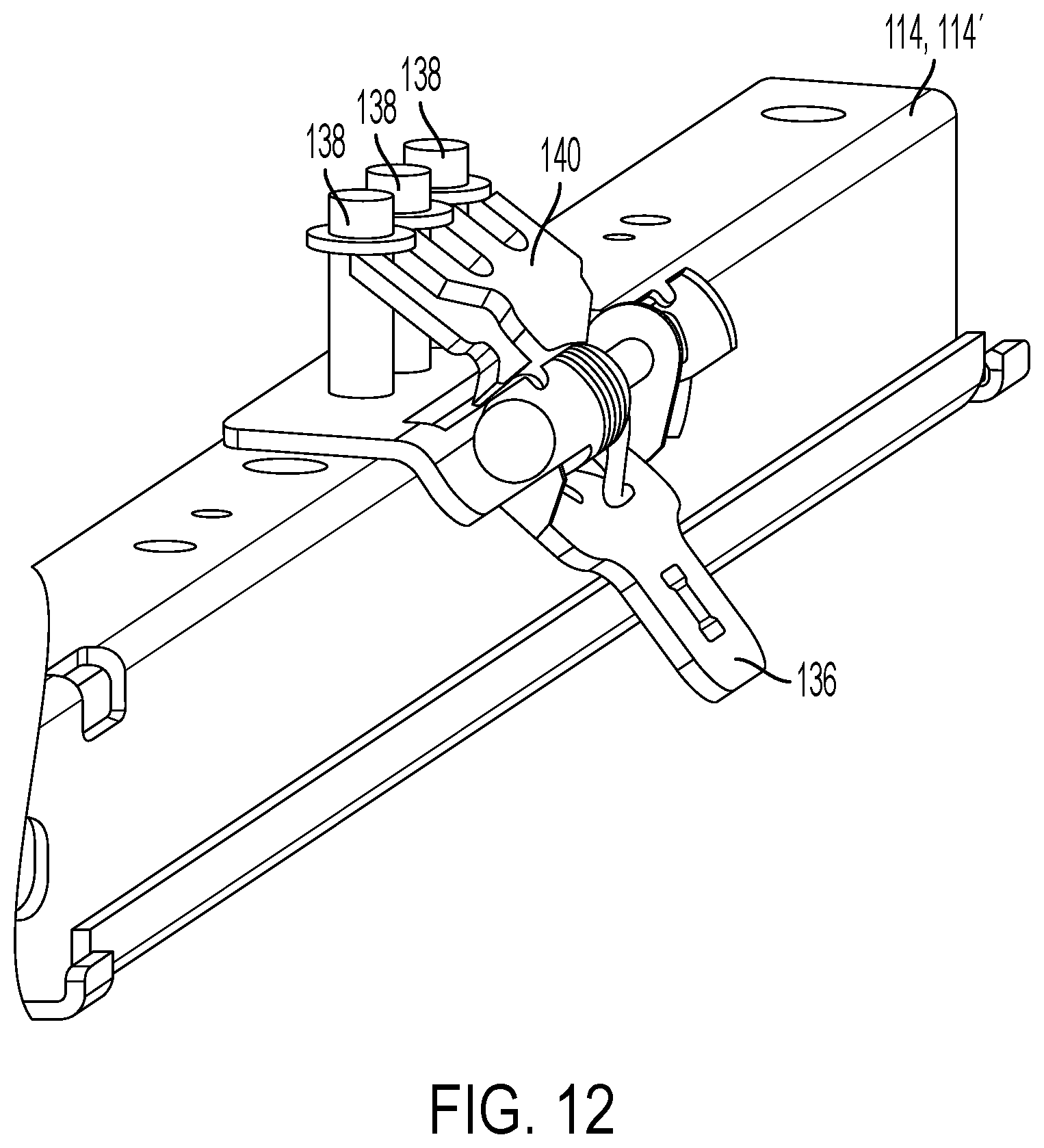 Patent US12472851 Figure 12 – Vehicle seat longitudinal adjustment assembly
