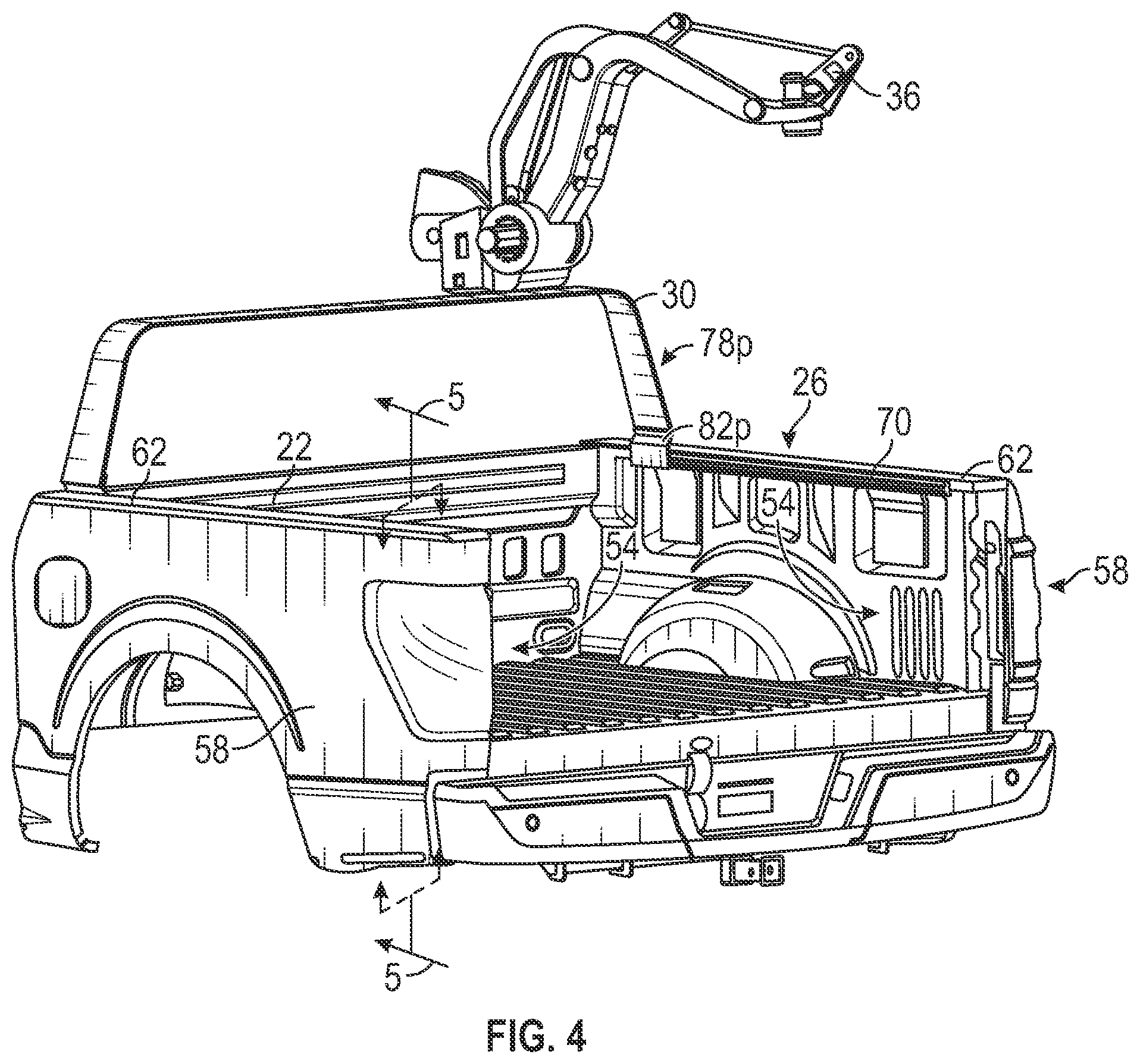 Patent US12472862 Figure 3 – Vehicle assembly having cross-bar mounted lift assist device and operating method