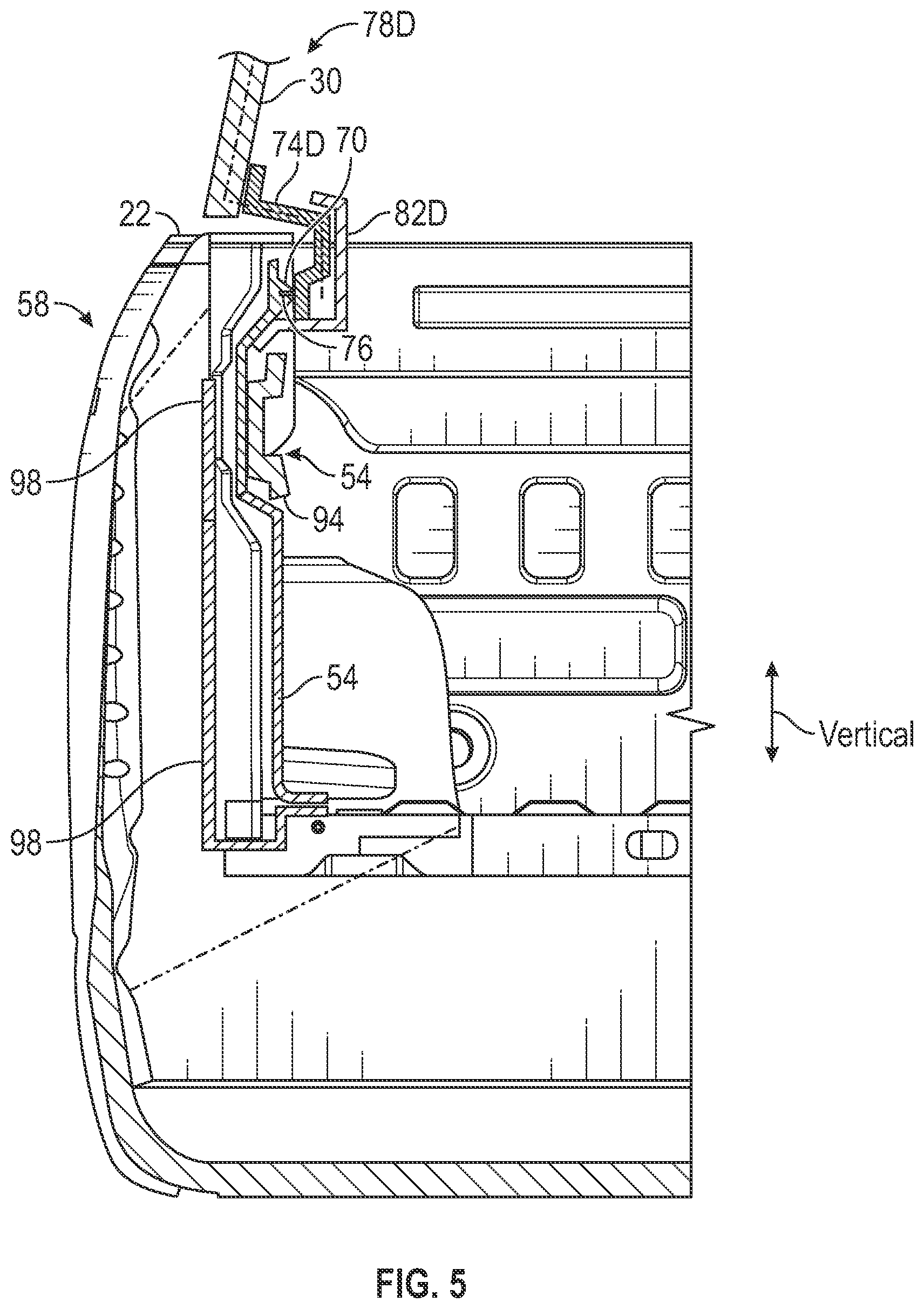 Patent US12472862 Figure 4 – Vehicle assembly having cross-bar mounted lift assist device and operating method