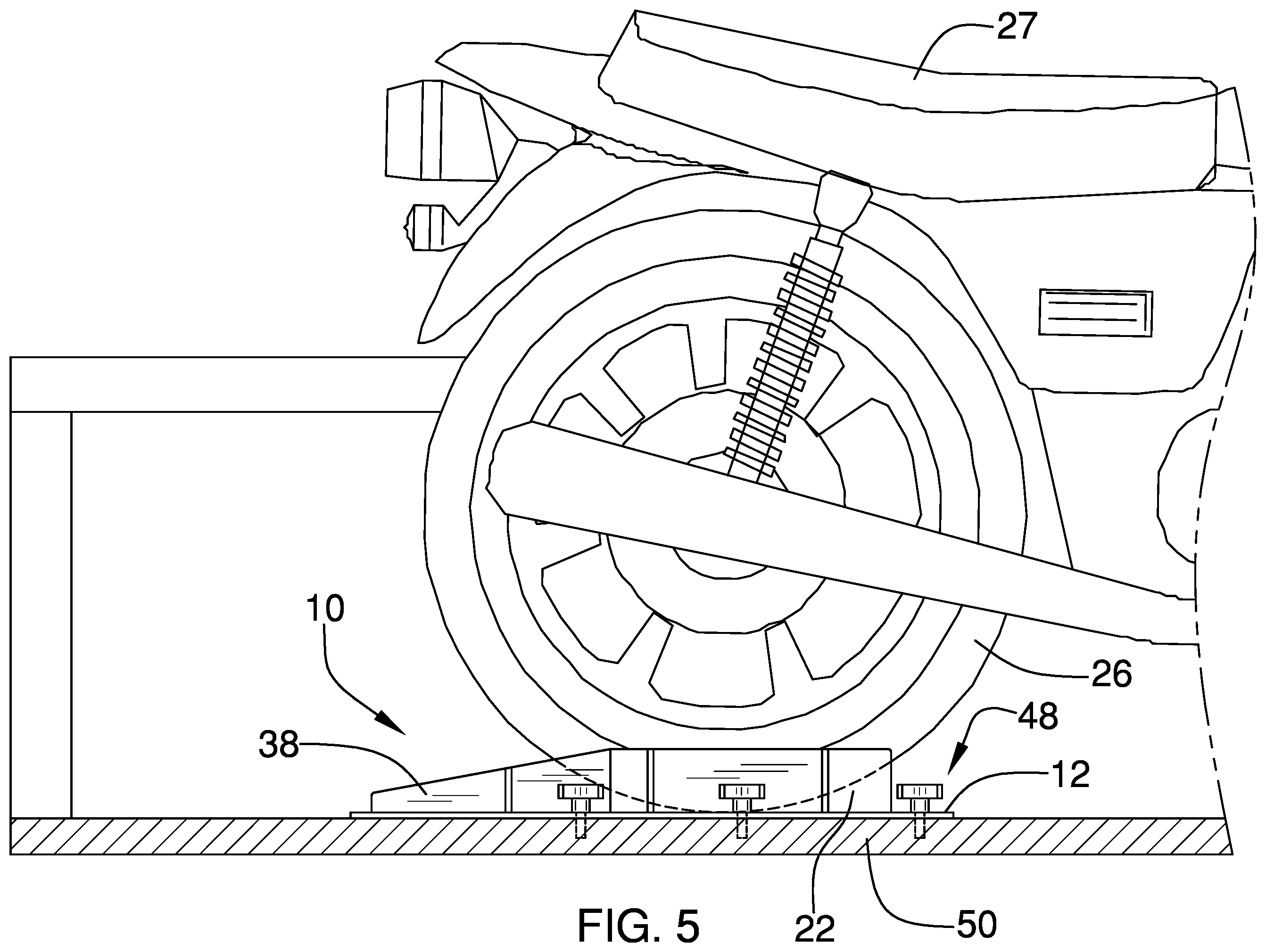 Patent US12472864 Figure 5 – Vehicle wheel lateral chock device