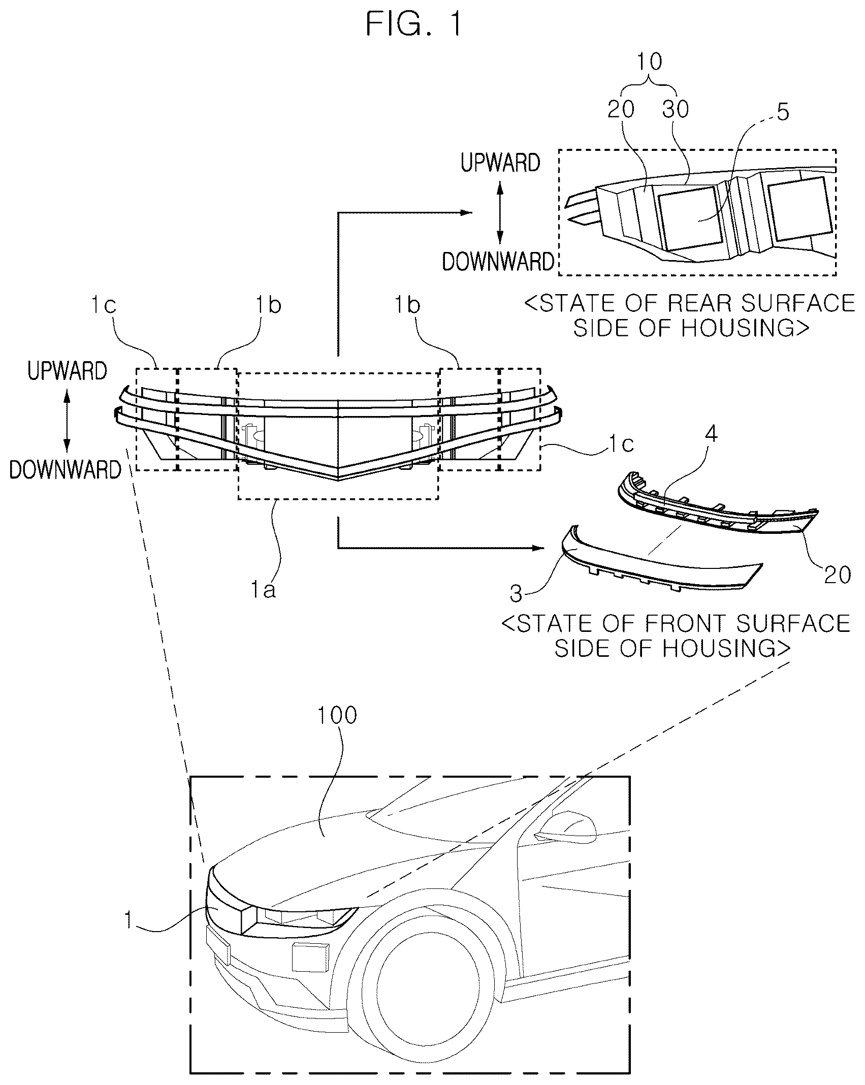Patent US12472866 Figure 1 – Vehicle lamp with a separable multi-housing