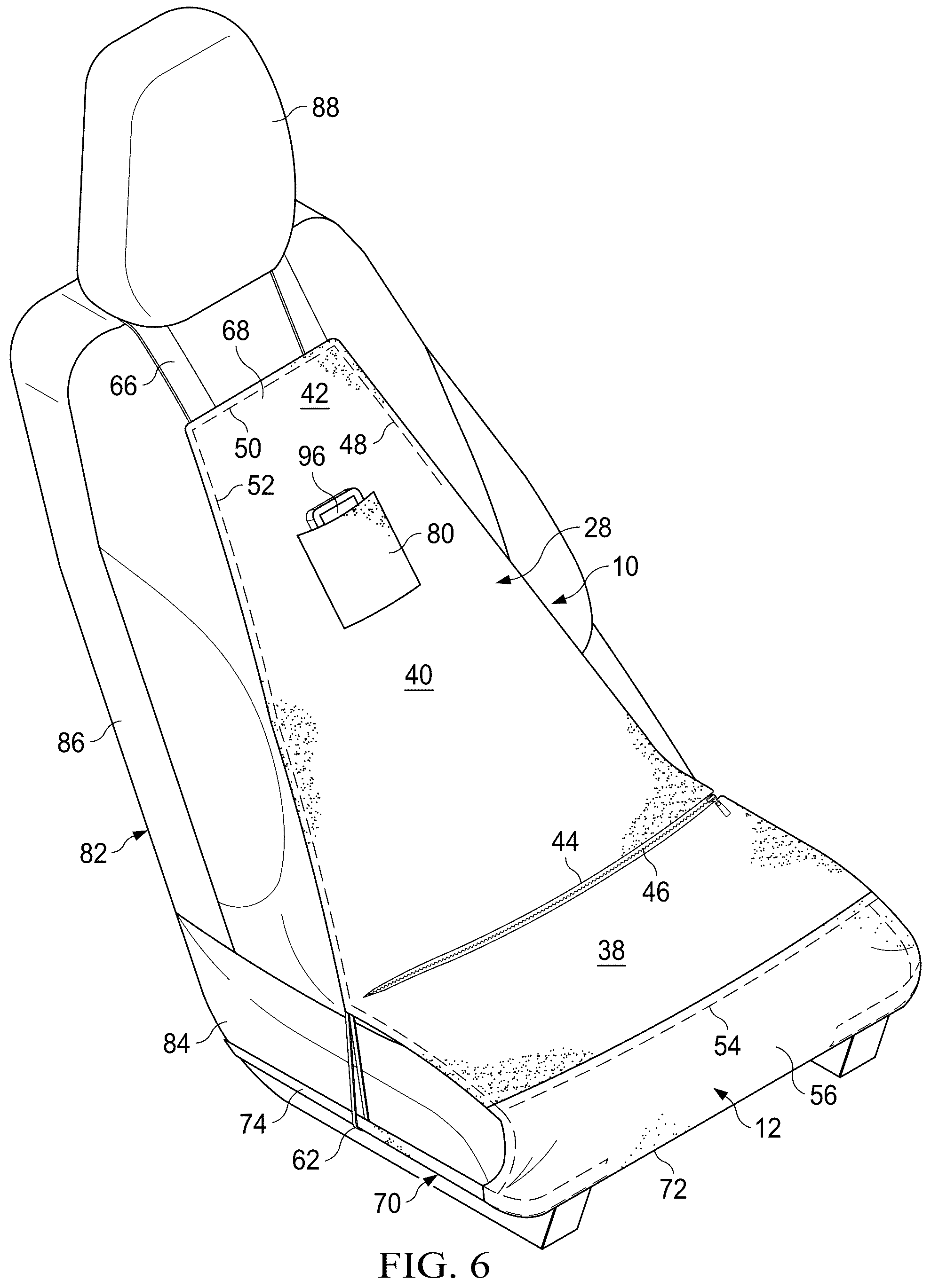 Patent US12472877 Figure 6 – Vehicle seat storage system