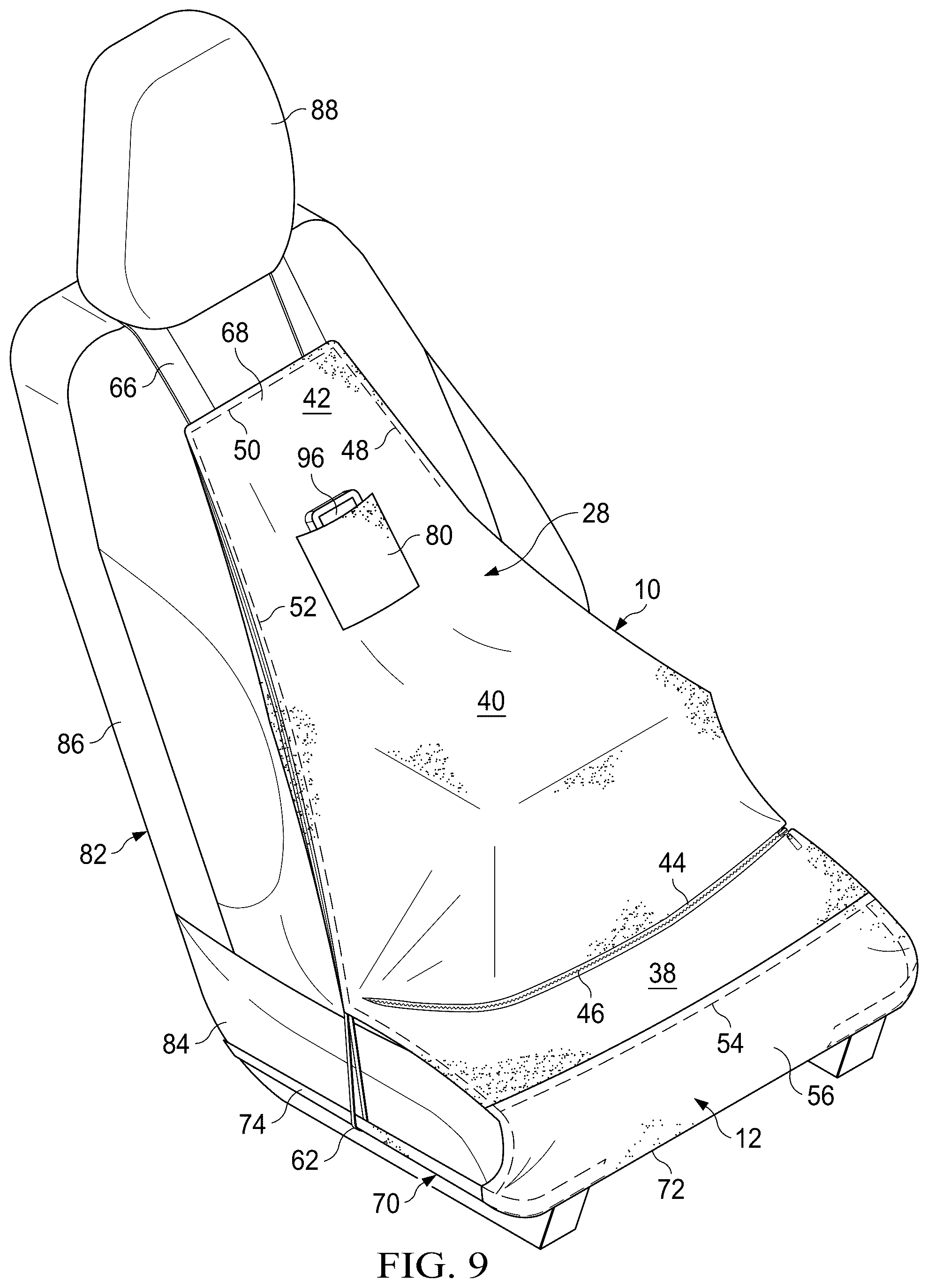 Patent US12472877 Figure 9 – Vehicle seat storage system