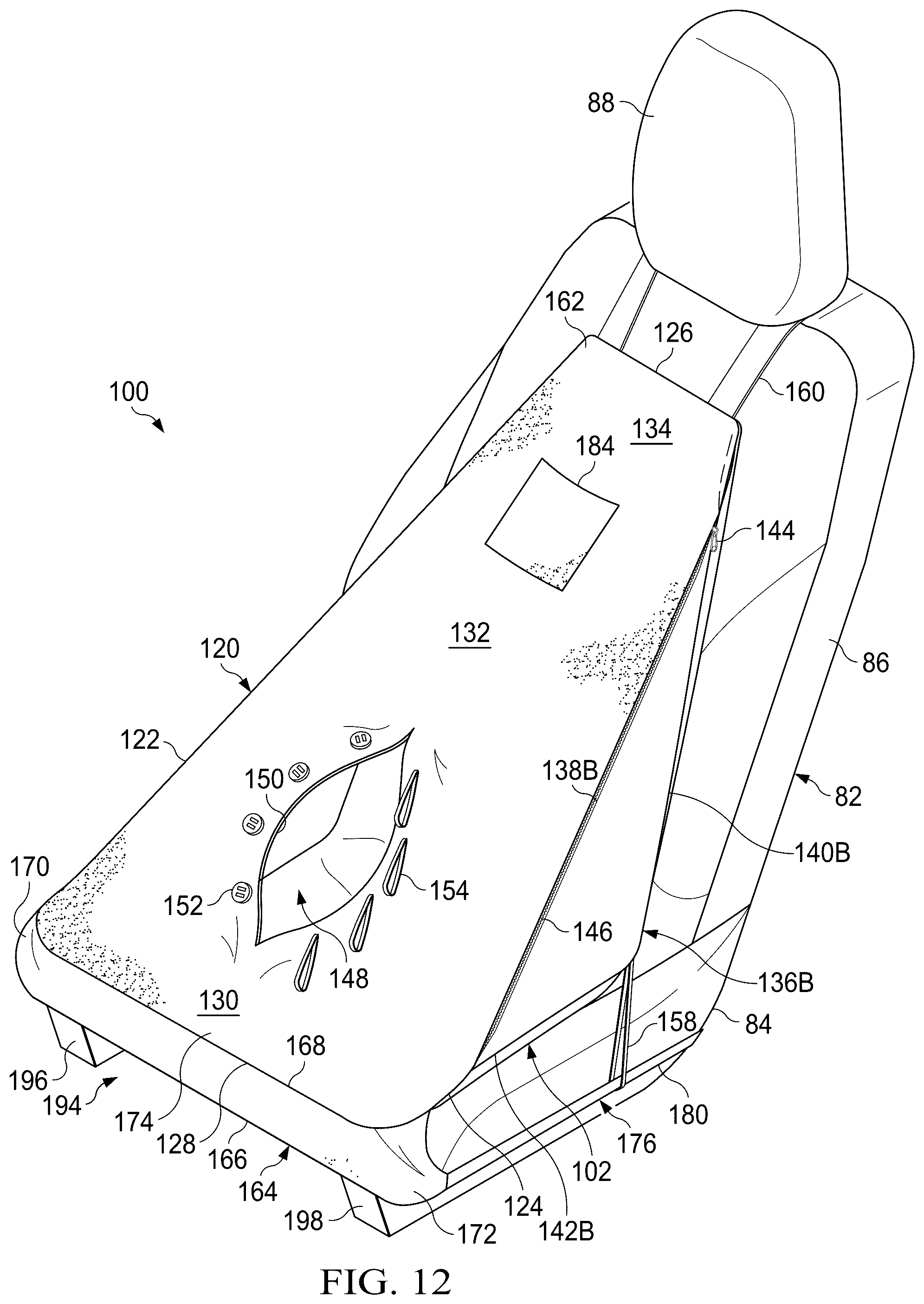Patent US12472877 Figure 12 – Vehicle seat storage system