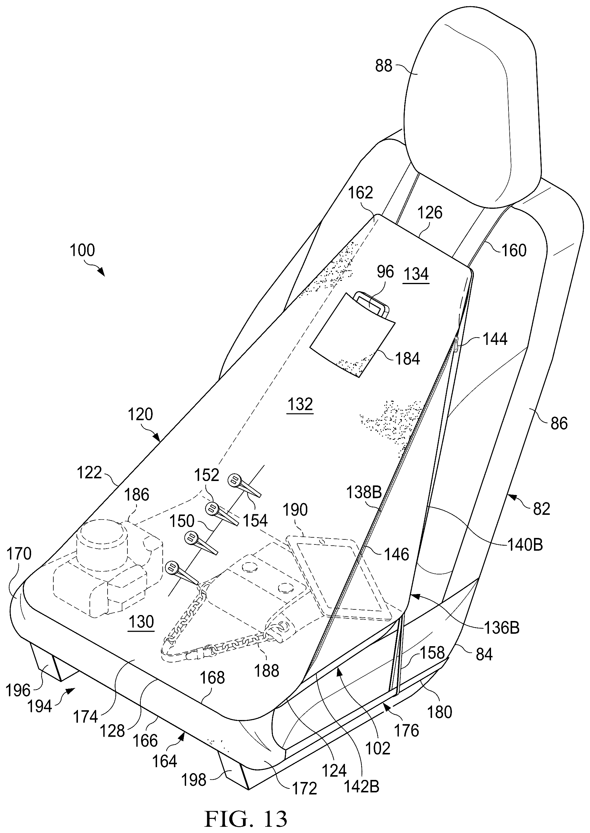 Patent US12472877 Figure 13 – Vehicle seat storage system