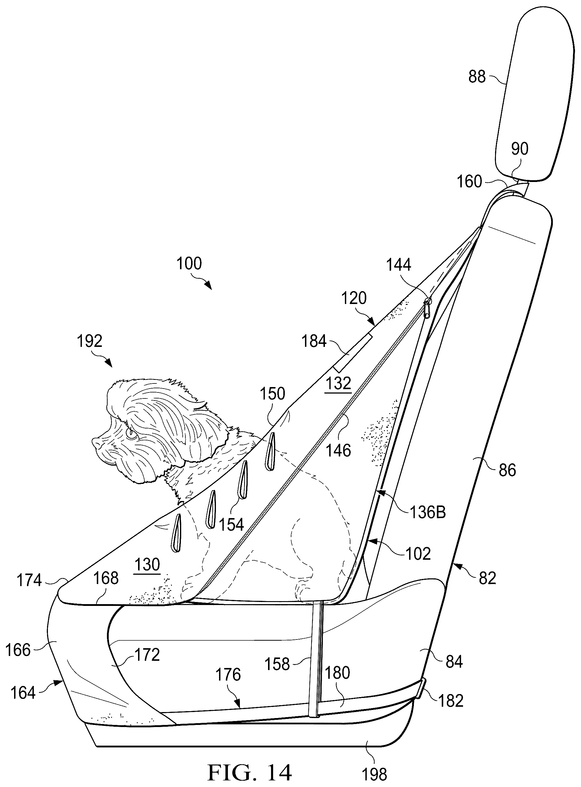 Patent US12472877 Figure 14 – Vehicle seat storage system