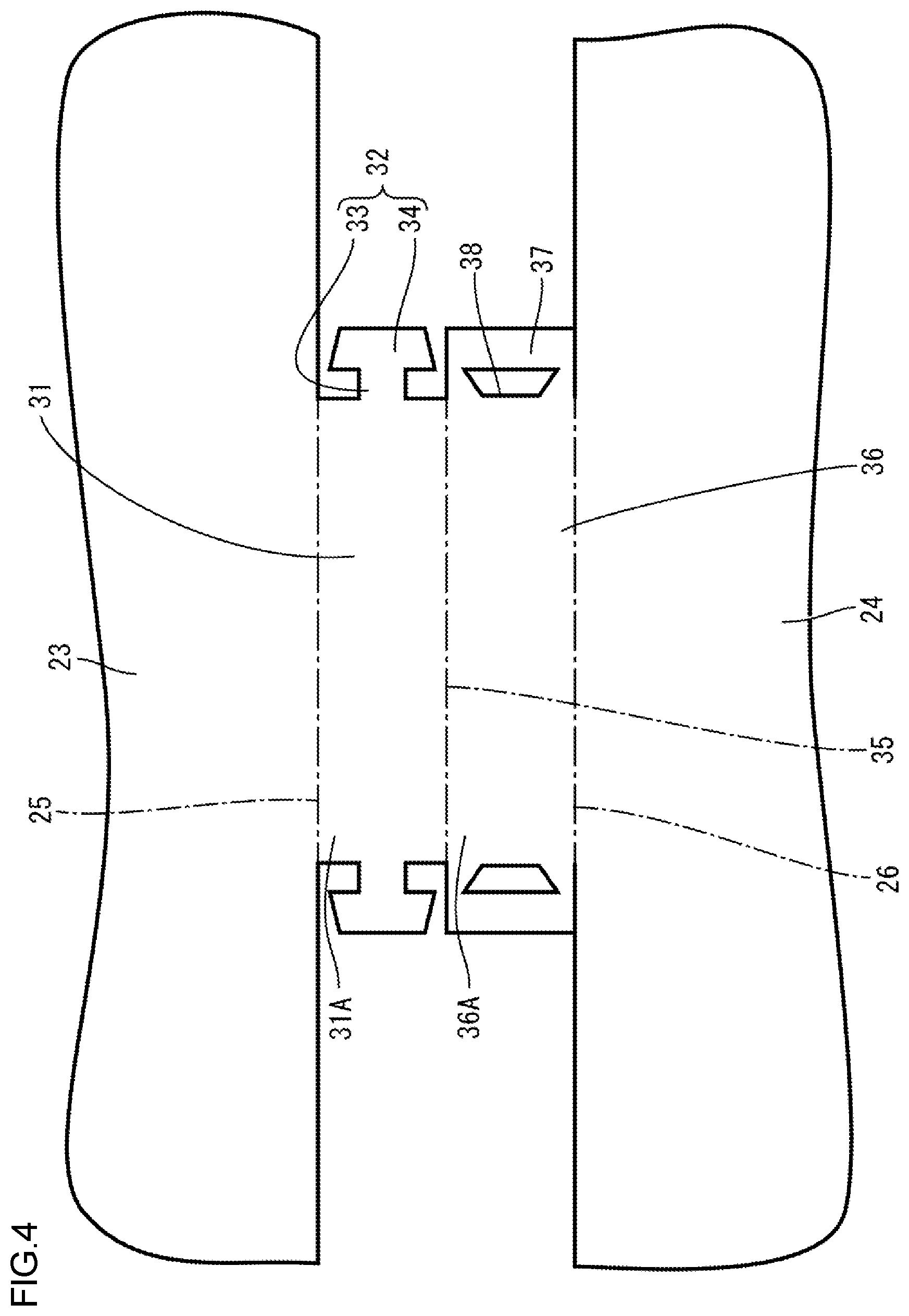 Patent US12472884 Figure 4 – Silencer covering protrusion of panel with fitting portion and stopper portion fitted each other