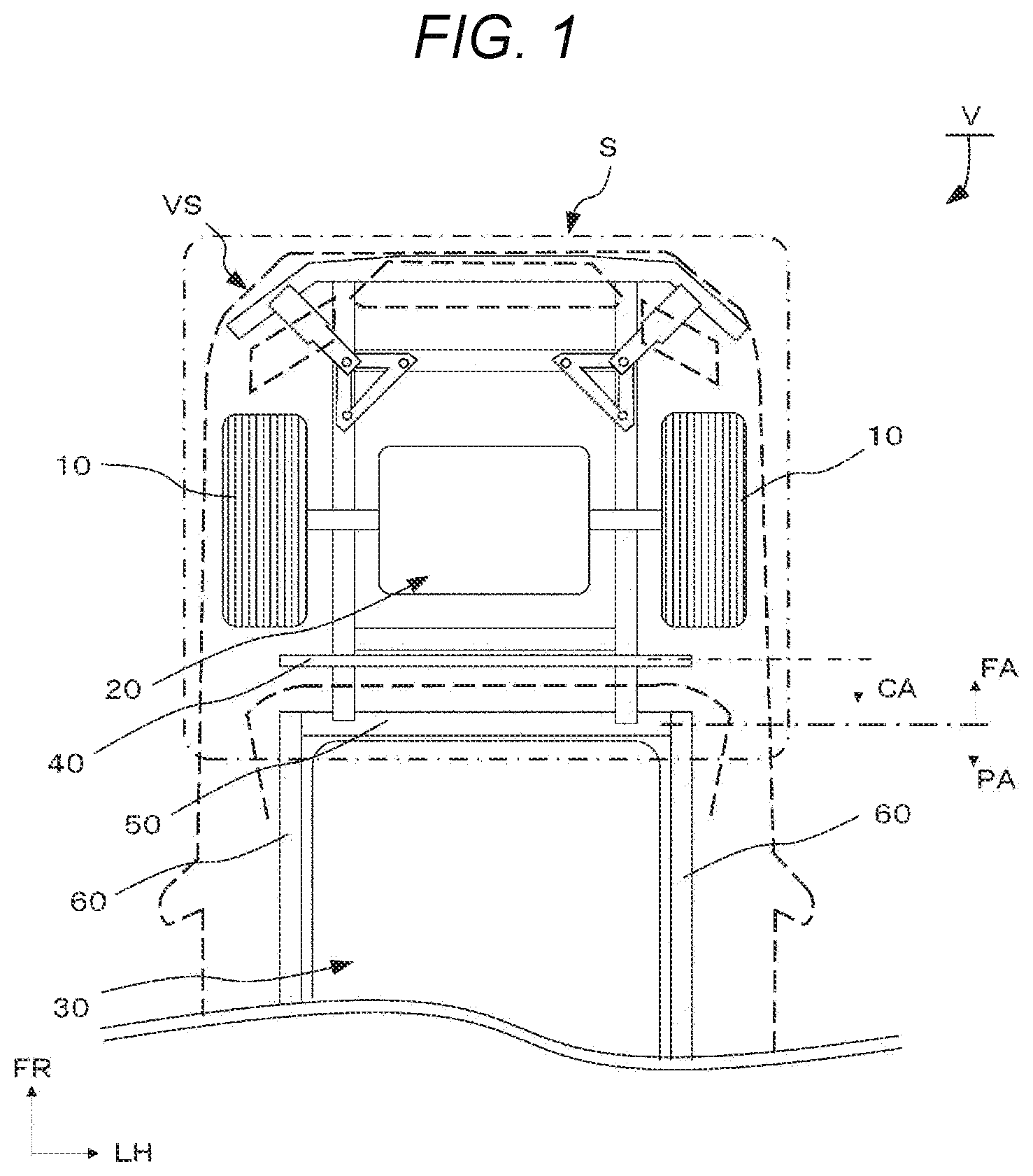 Patent US12472897 Figure 1 – Vehicle body front structure