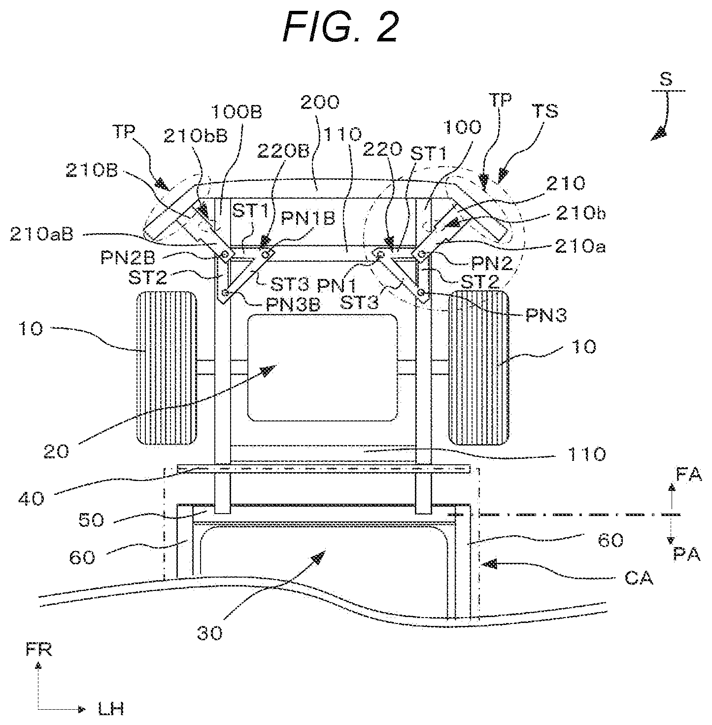 Patent US12472897 Figure 2 – Vehicle body front structure