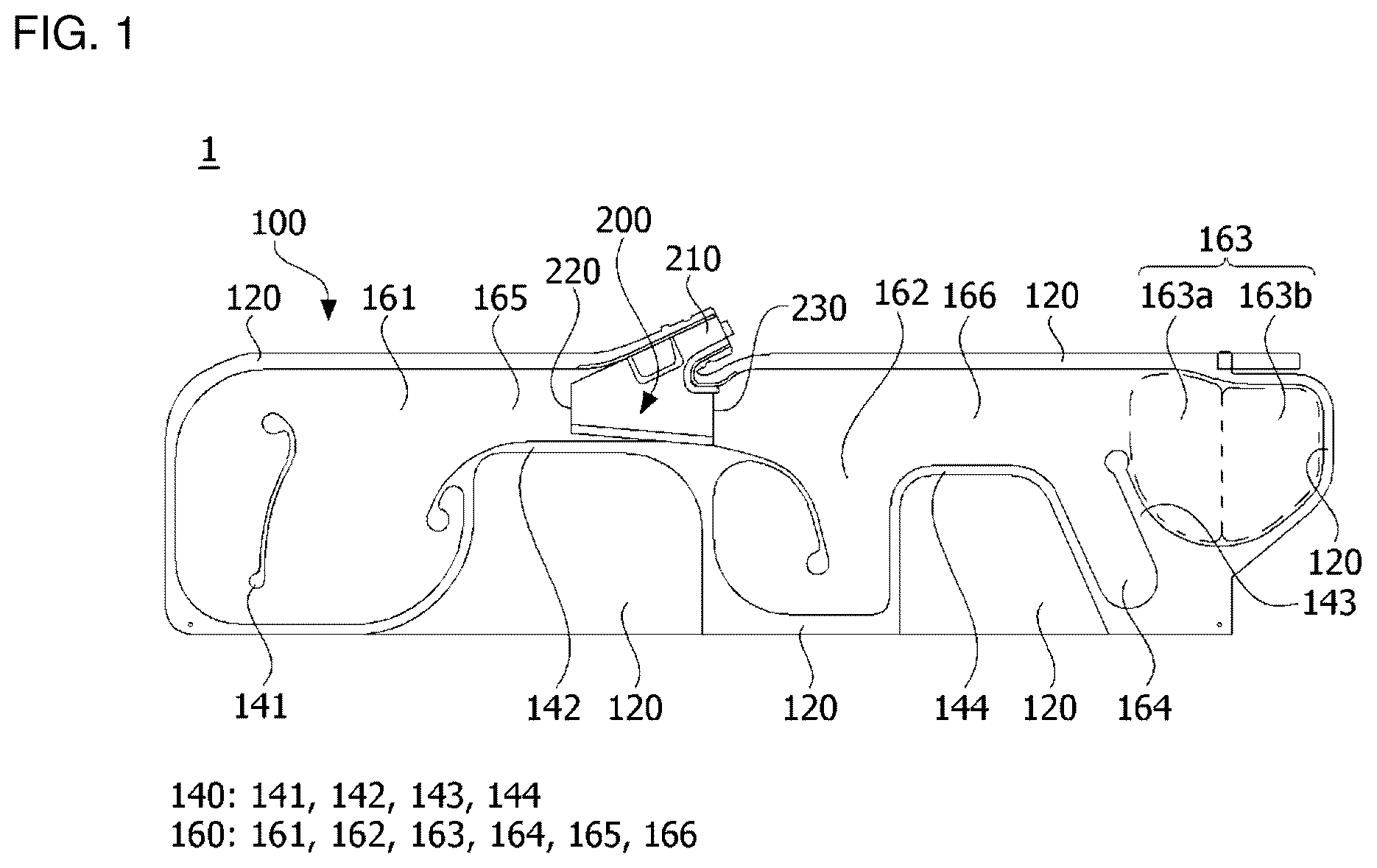 Patent US12472899 Figure 1 – Curtain airbag apparatus