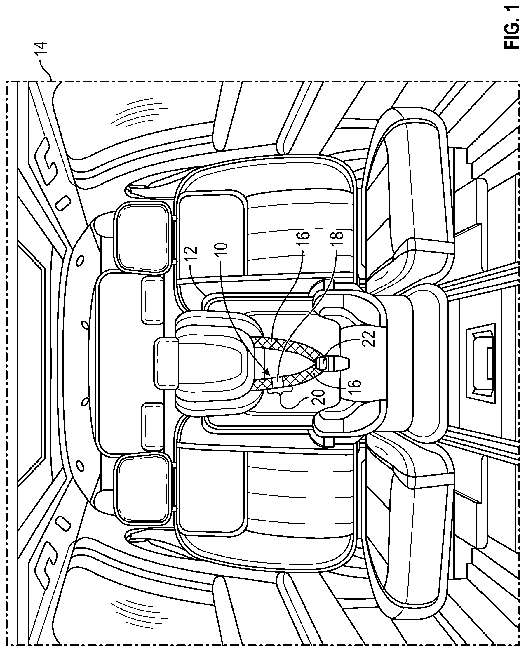 Patent US12472901 Figure 1 – Belt securement verification system
