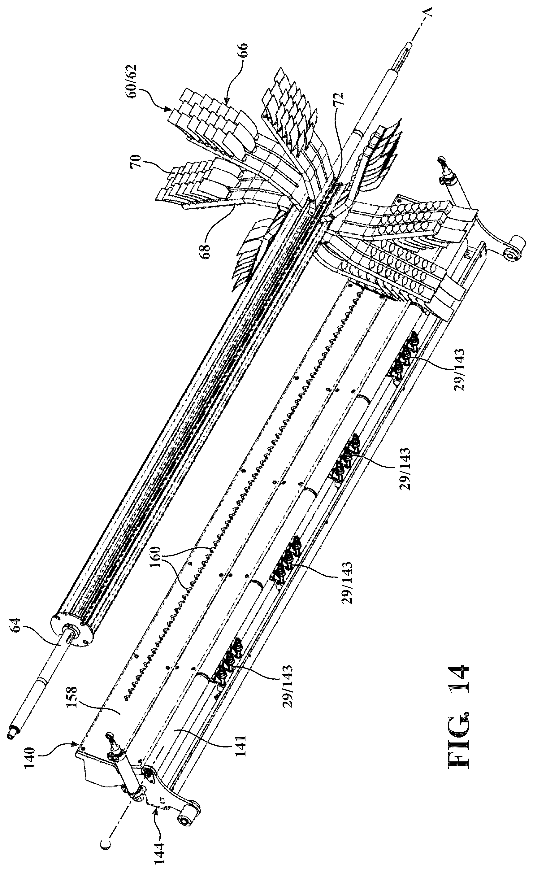 Patent US12472908 Figure 14 – Vehicle wash system having dryer media devices and an air moving assembly for removing excess moisture from the dryer media devices