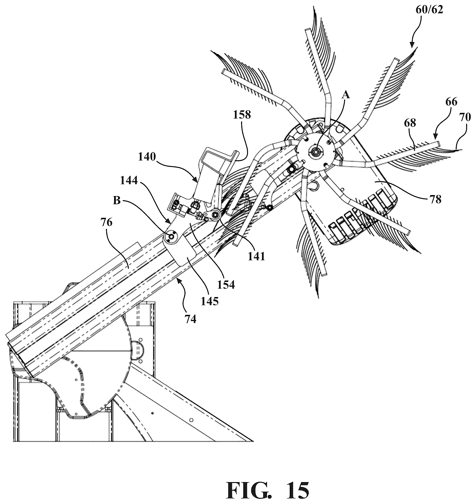 Patent US12472908 Figure 15 – Vehicle wash system having dryer media devices and an air moving assembly for removing excess moisture from the dryer media devices