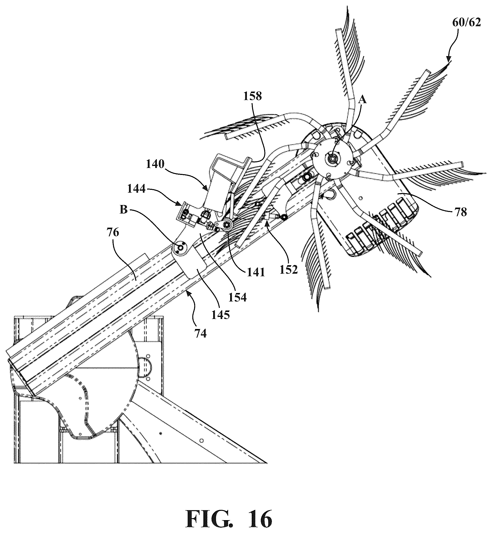 Patent US12472908 Figure 16 – Vehicle wash system having dryer media devices and an air moving assembly for removing excess moisture from the dryer media devices