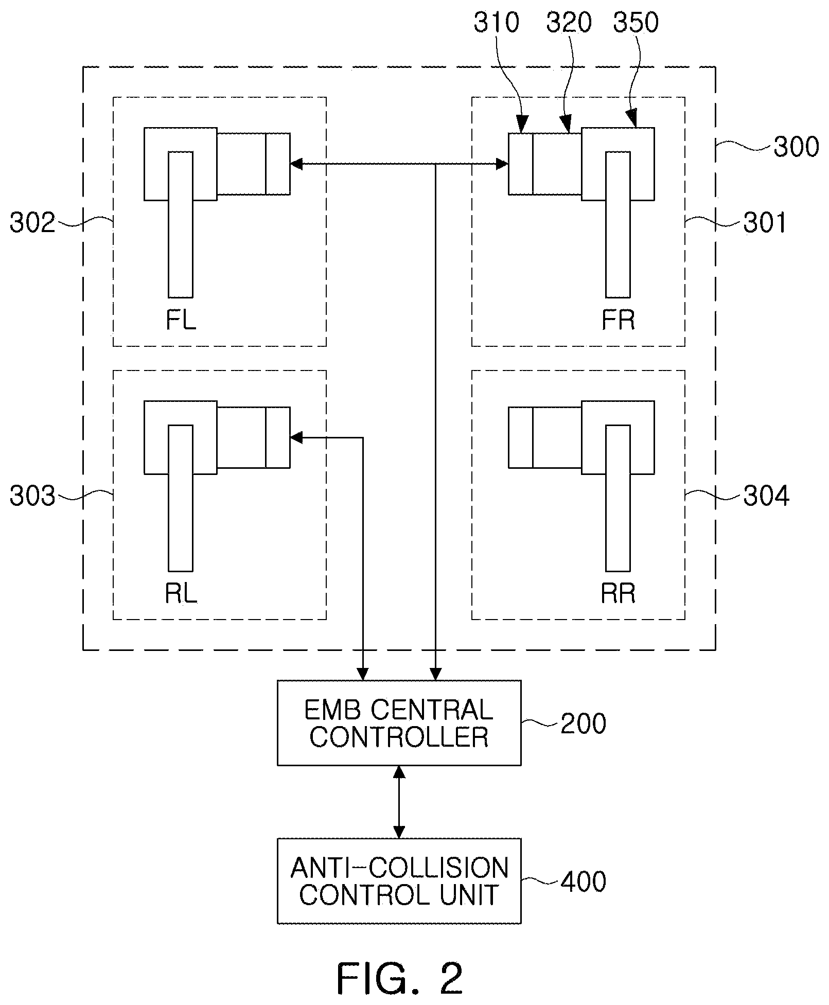 Patent US12472913 Figure 2 – Anti-collision device and anti-collision method for vehicle using electromechanical brake