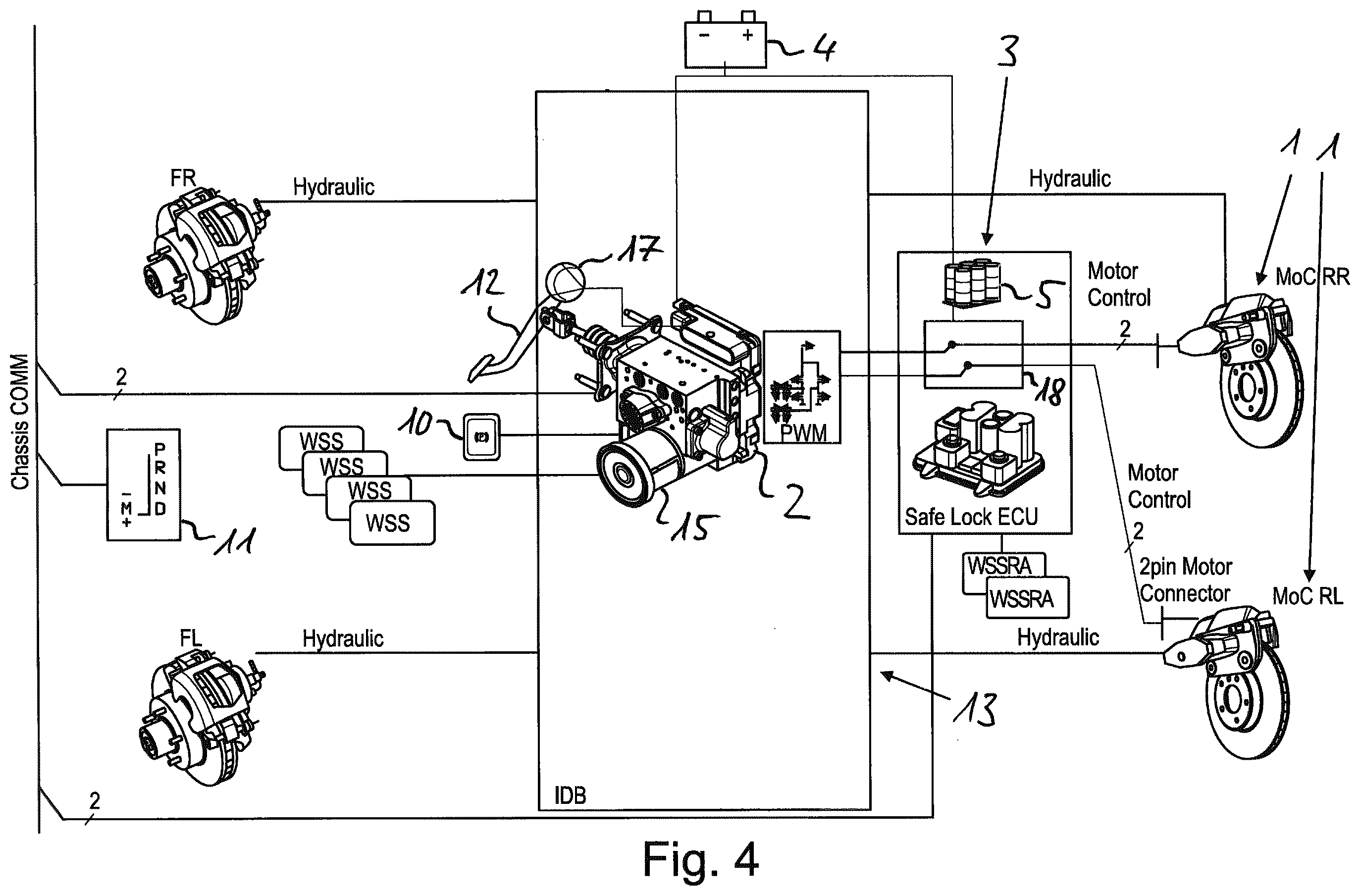 Patent US12472918 Figure 4 – Brake system