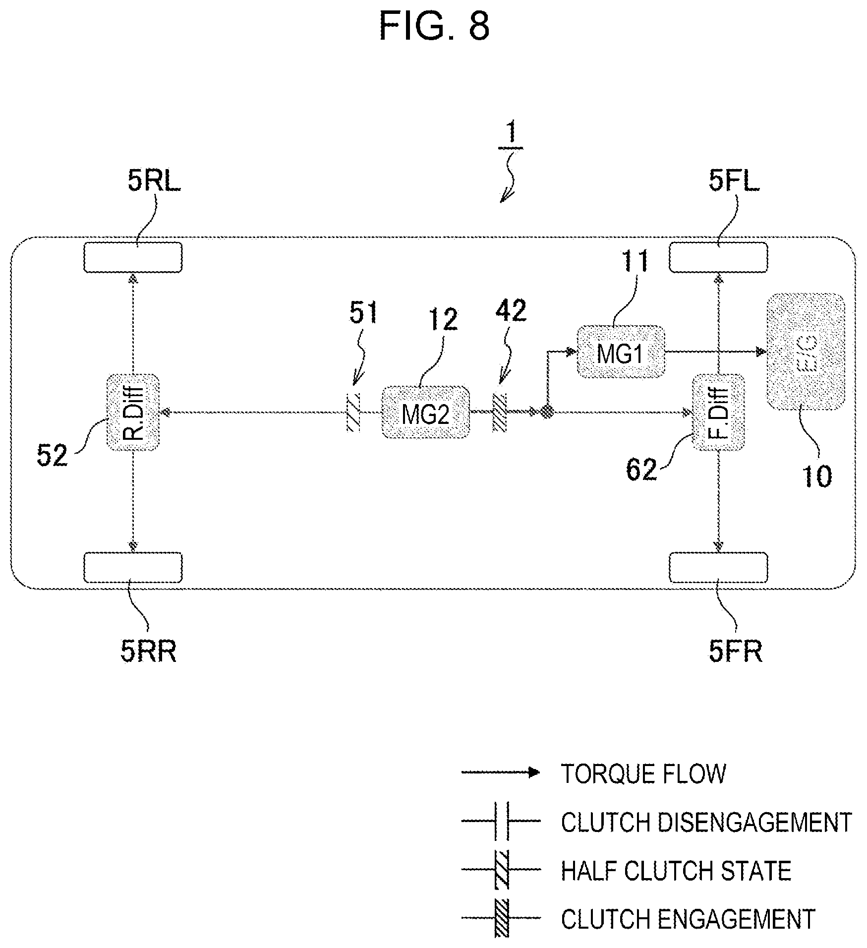 Patent US12472923 Figure 8 – Hybrid all-wheel-drive vehicle