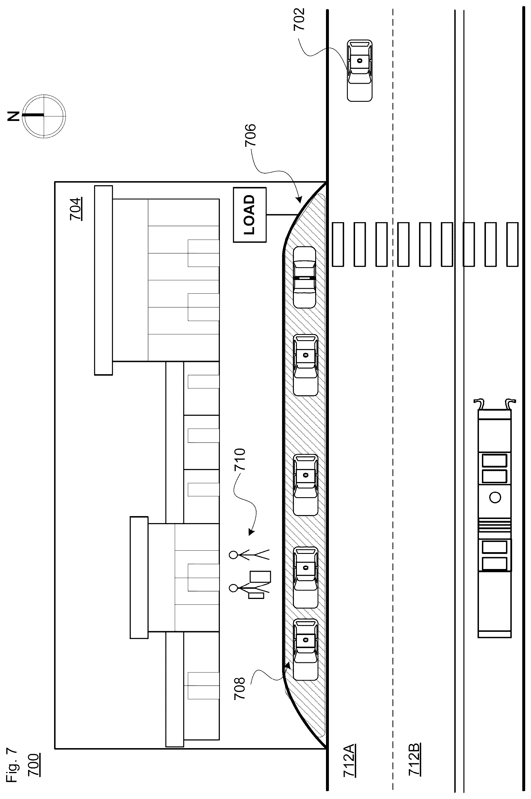 Patent US12472987 Figure 14 – Pick-up and drop-off signals for managing double parking obstruction