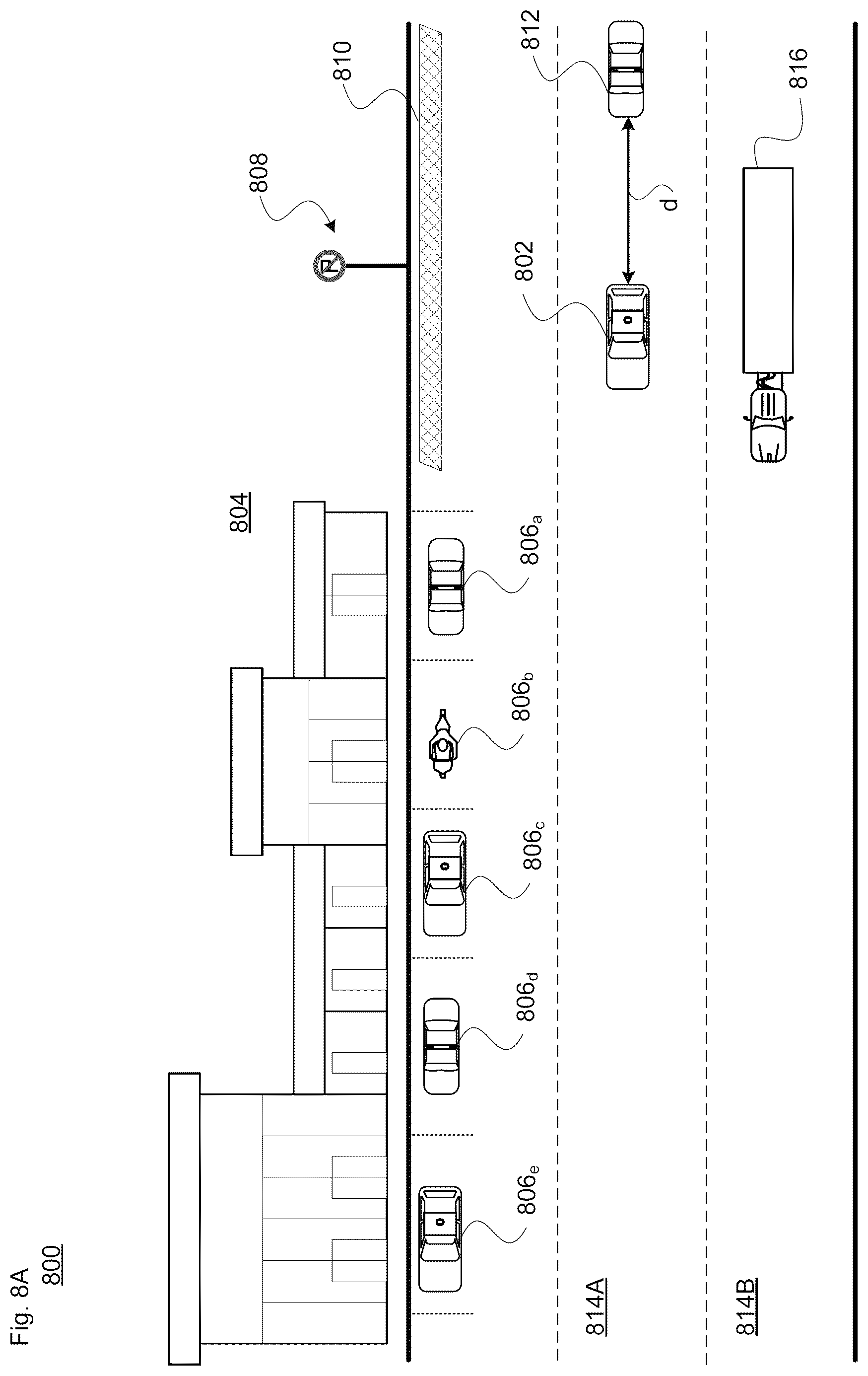 Patent US12472987 Figure 15 – Pick-up and drop-off signals for managing double parking obstruction