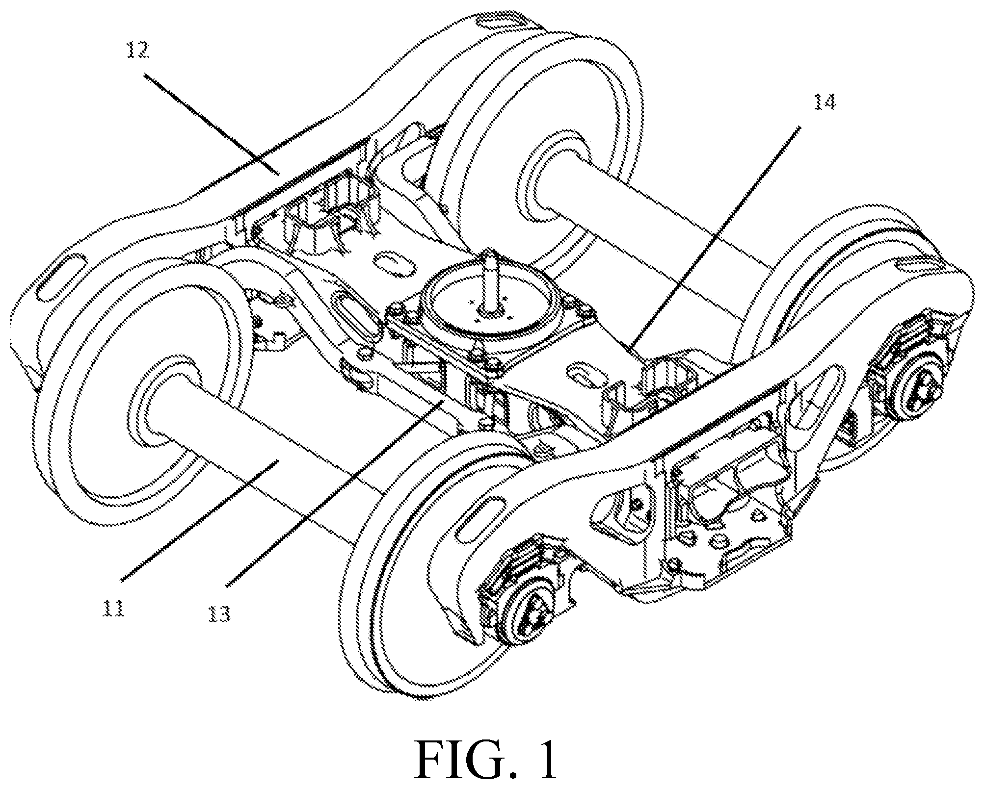 Patent US12472996 Figure 1 – Underneath type railway freight car bogie wheelset radial device