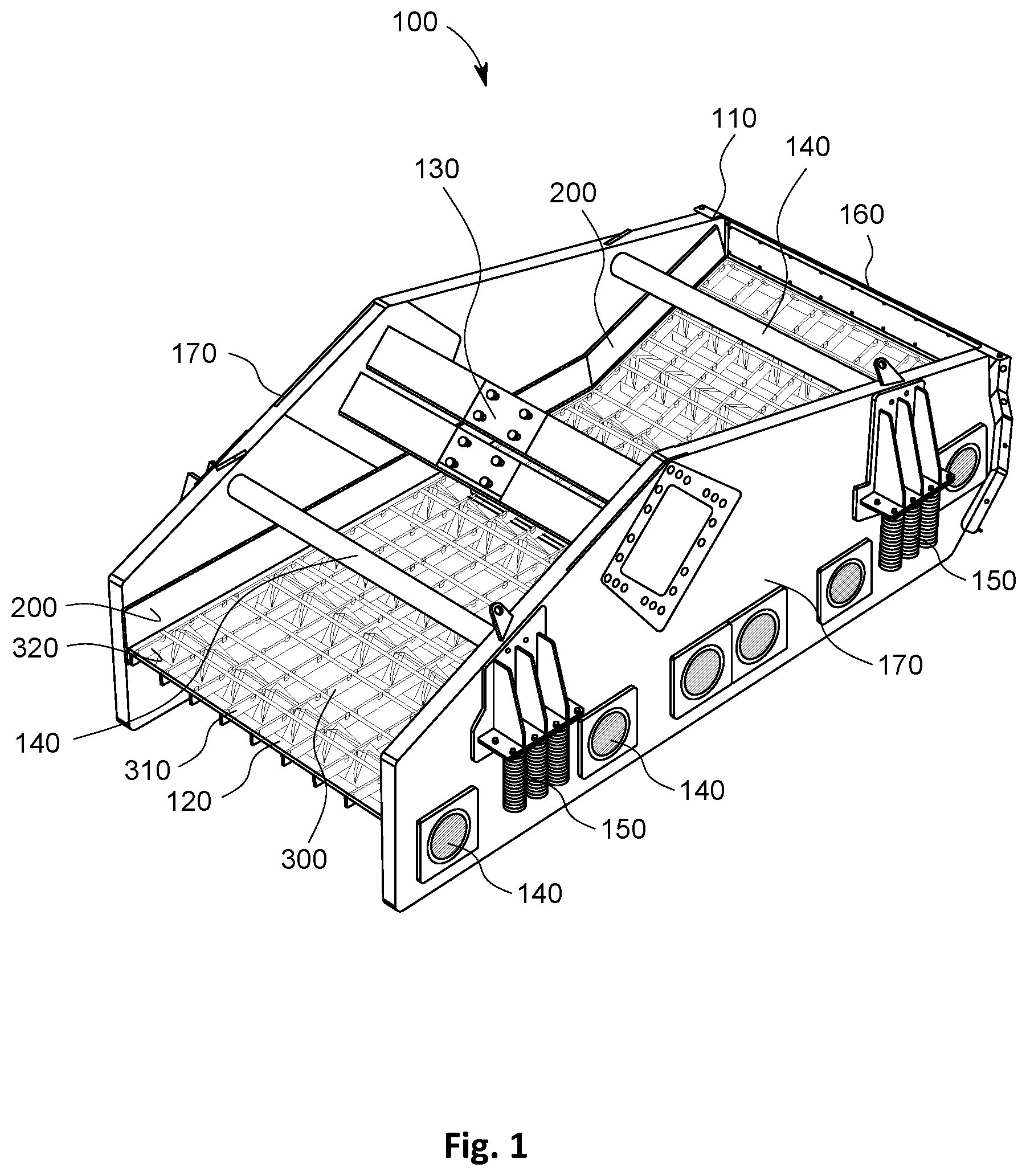 Patent US12479008 Figure 1 – Vibratory screens